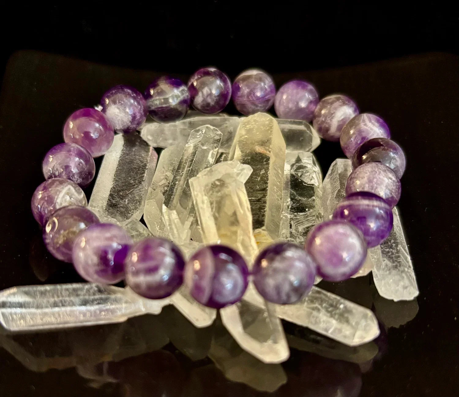 Reiki-Infused Genuine Chevron Amethyst Bracelet for Intuition, Spiritual Protection & Inner Peace (8mm & 10mm)