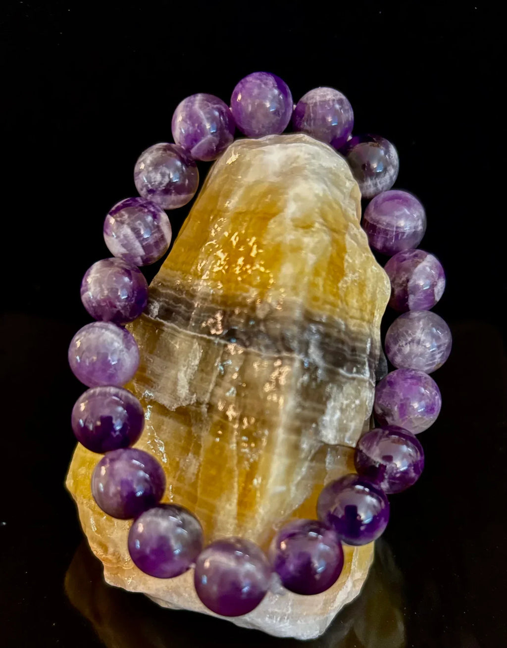 Reiki-Infused Genuine Chevron Amethyst Bracelet for Intuition, Spiritual Protection & Inner Peace (8mm & 10mm)