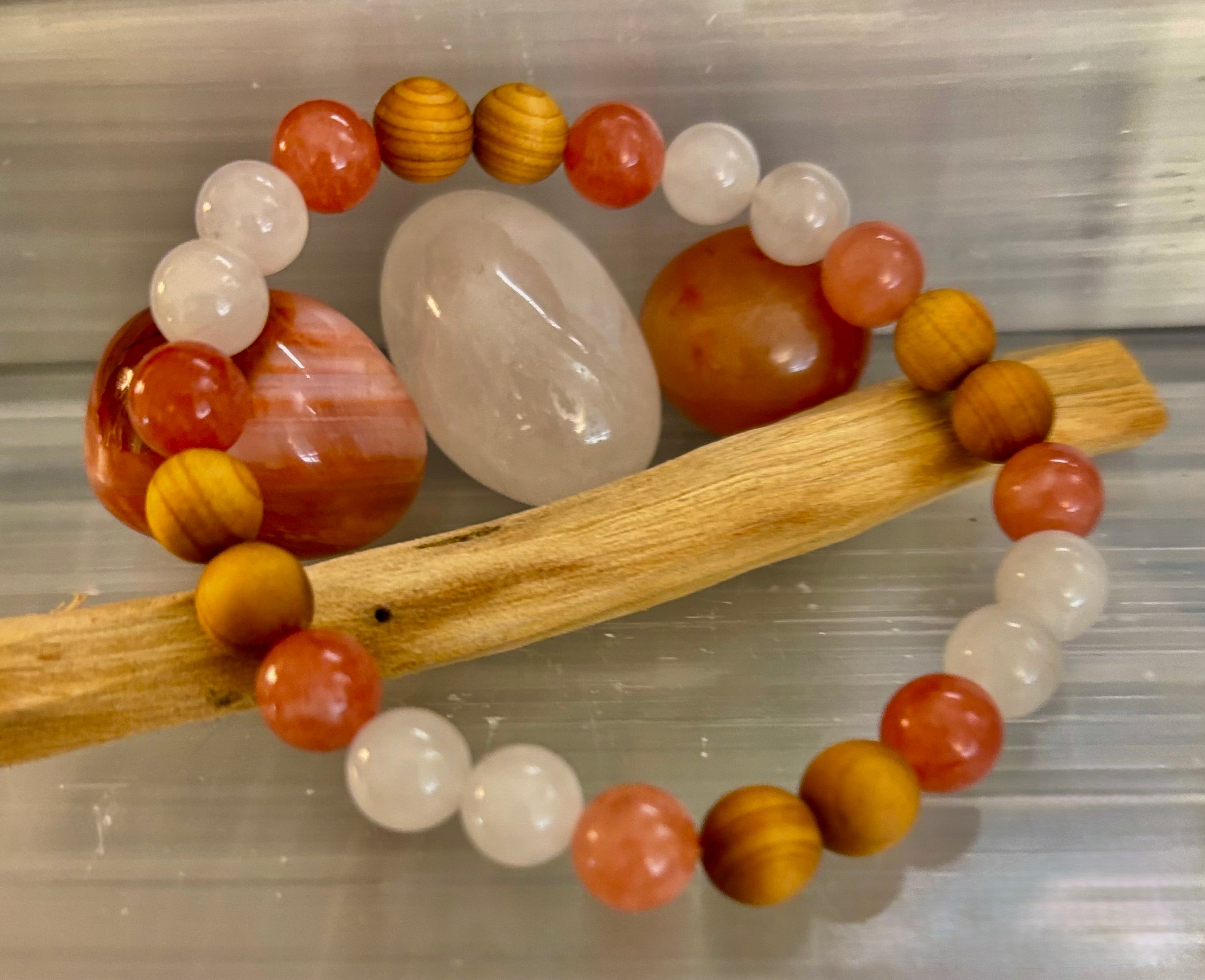 White Witch Intuition & Aura Cleansing Bracelet – Palo Santo, Selenite & Smoky Quartz | | Wiccan Center