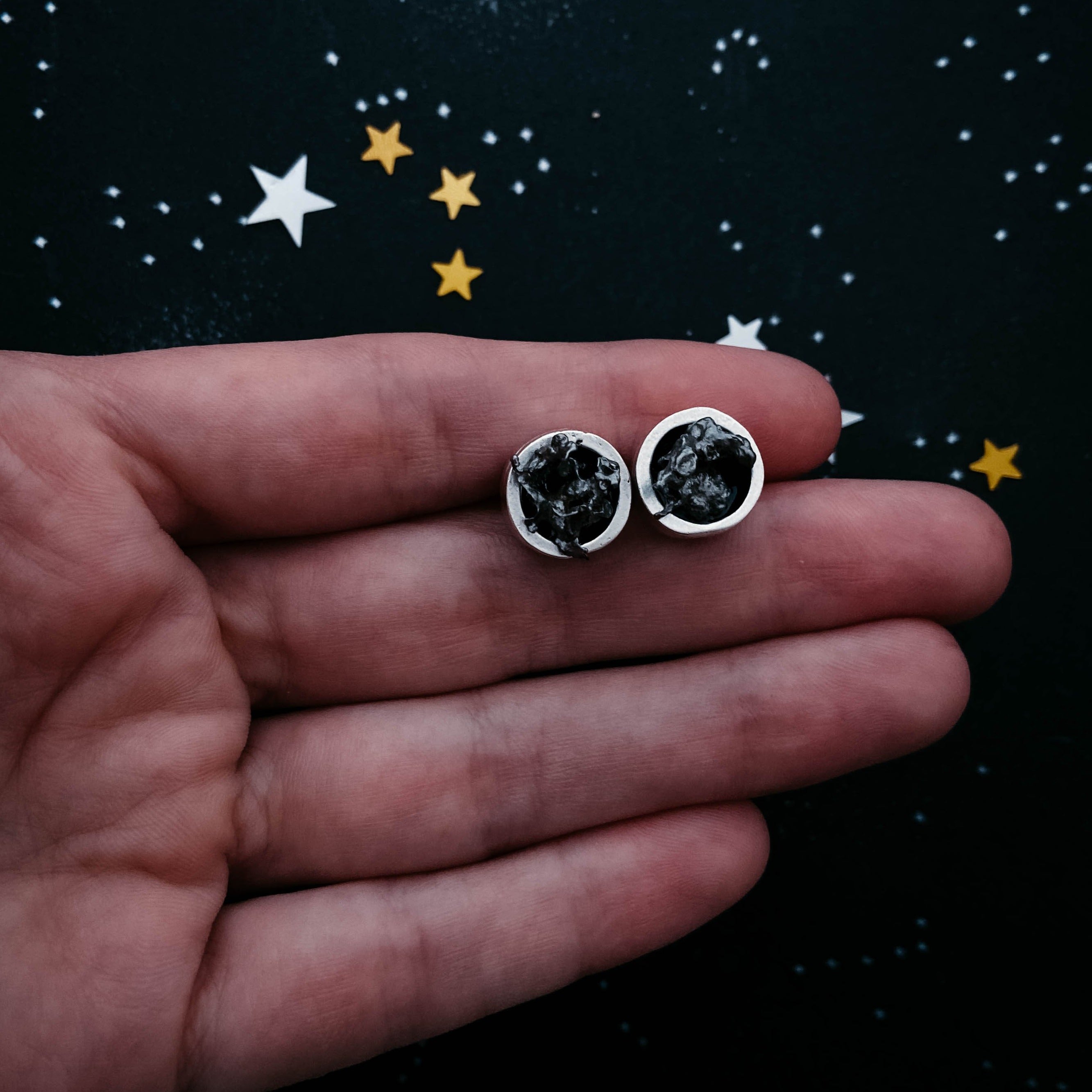Small Round Raw Meteorite Dangle or Stud Earrings | Earrings | Wiccan Center