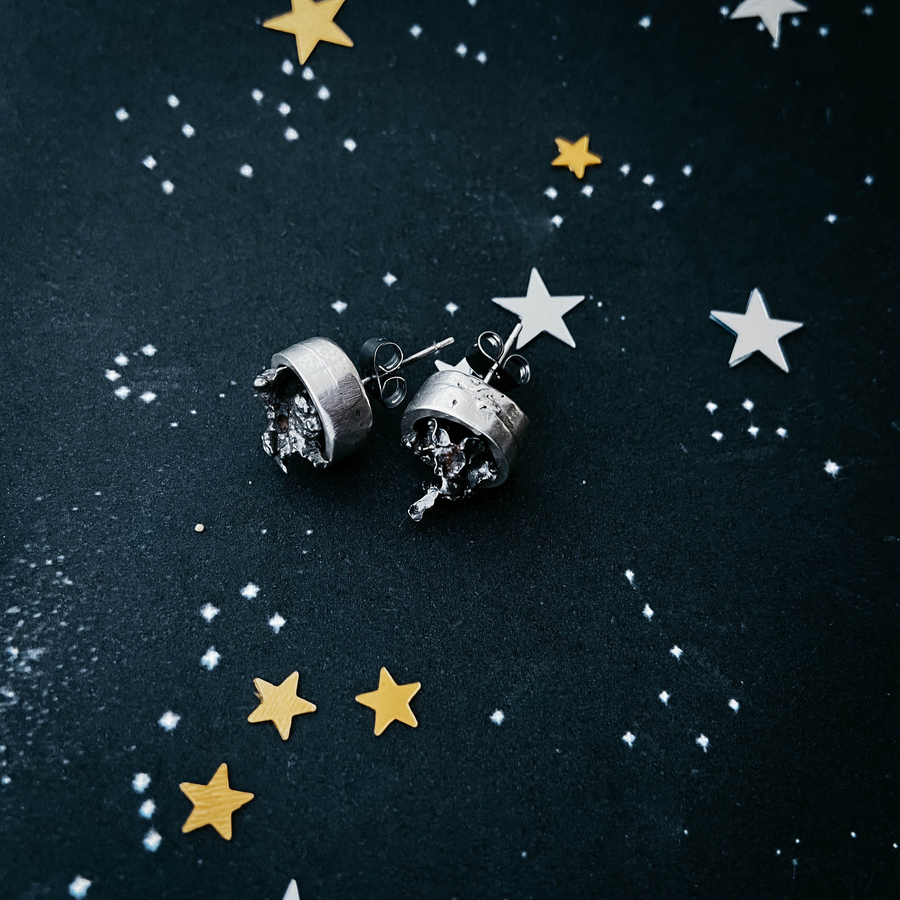 Small Round Raw Meteorite Dangle or Stud Earrings | Earrings | Wiccan Center