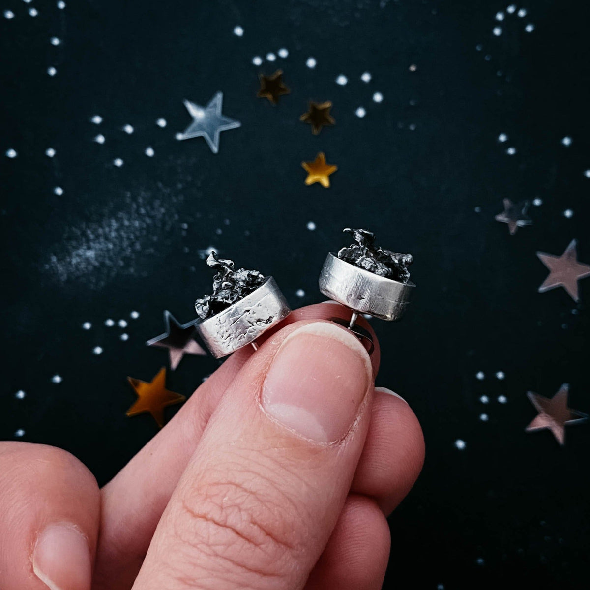 Small Round Raw Meteorite Dangle or Stud Earrings | Earrings | Wiccan Center