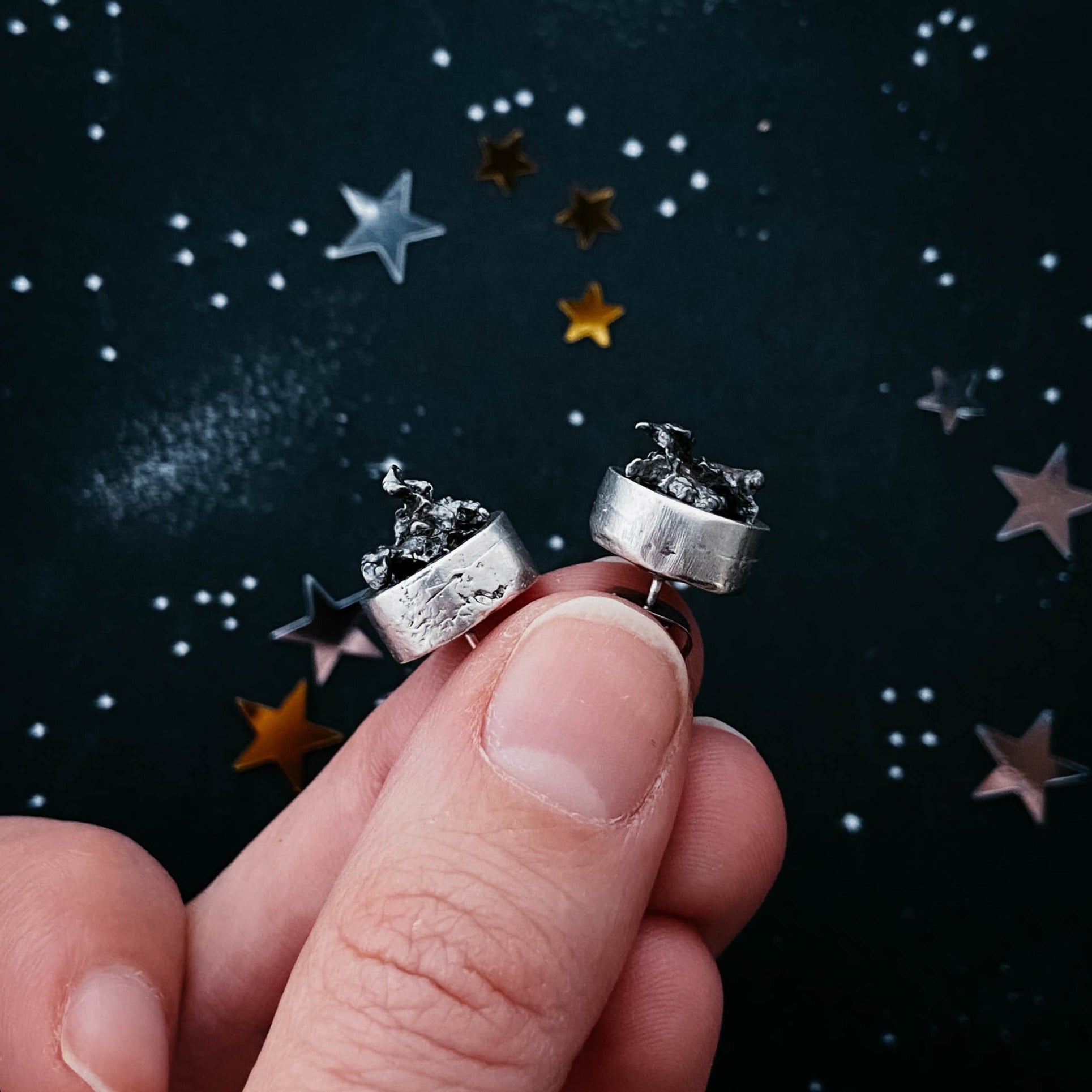 Small Round Raw Meteorite Dangle or Stud Earrings | Earrings | Wiccan Center