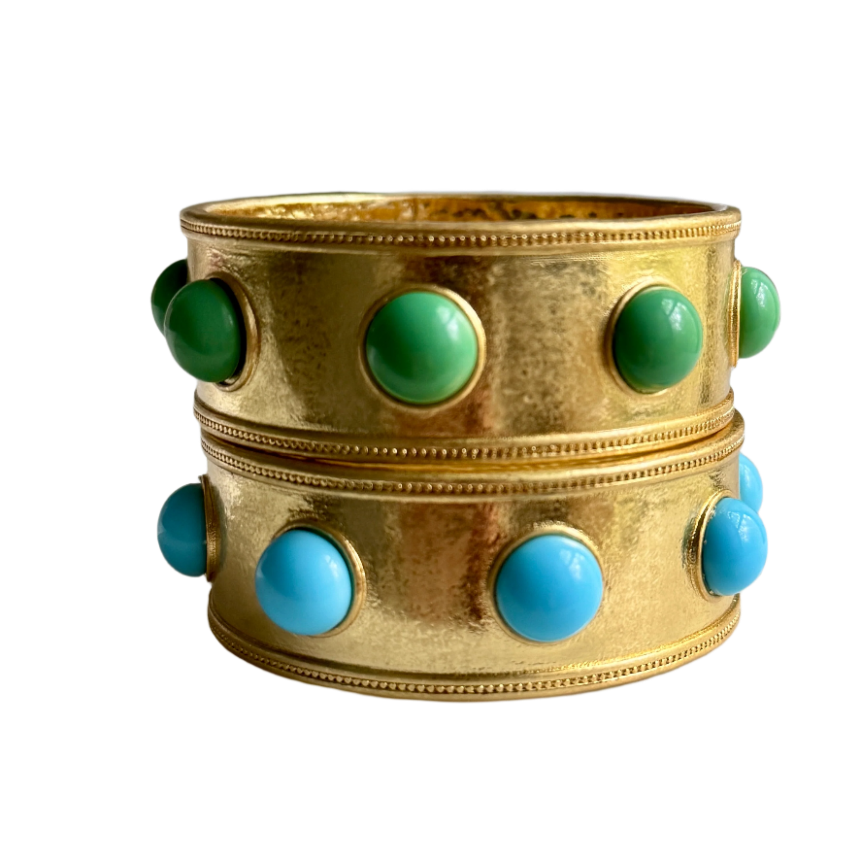 Claire Turquoise or Jade Glass Wide Gold Bangle