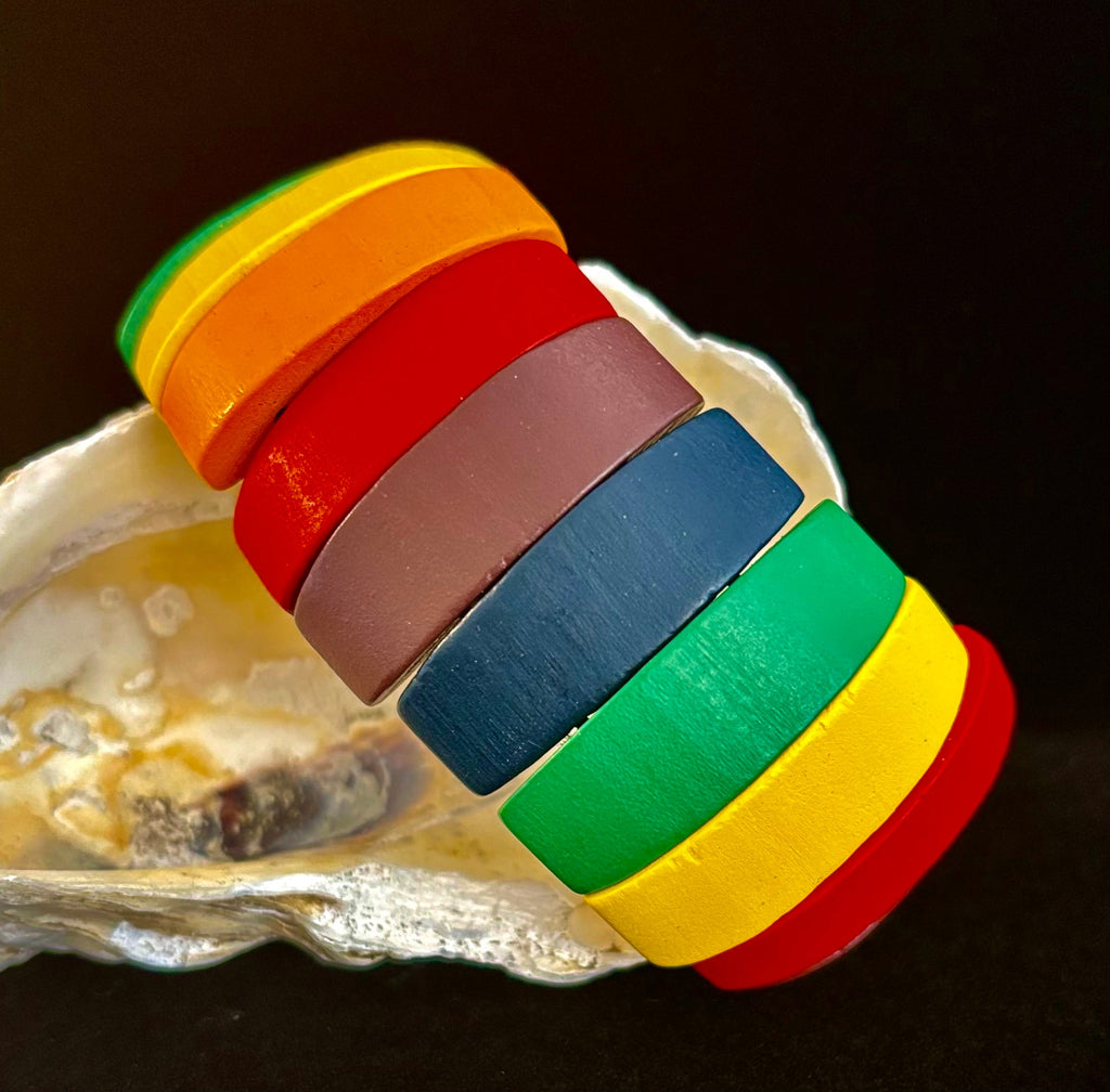 Progressive Pride Wide Wooden Bead Bracelet – Vintage Boho Style | | Wiccan Center