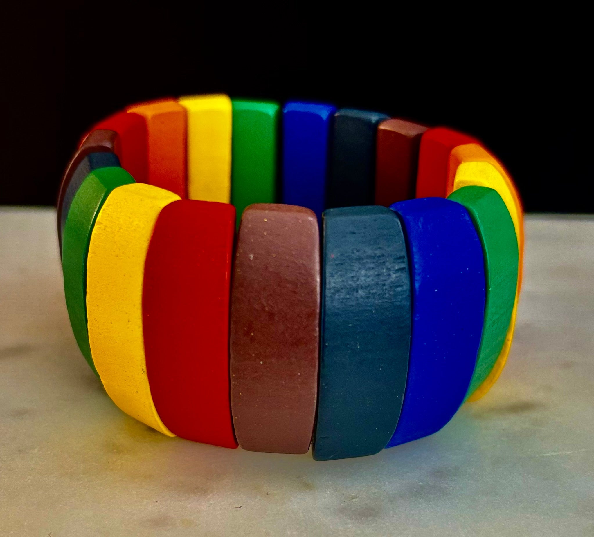 Progressive Pride Wide Wooden Bead Bracelet – Vintage Boho Style | | Wiccan Center