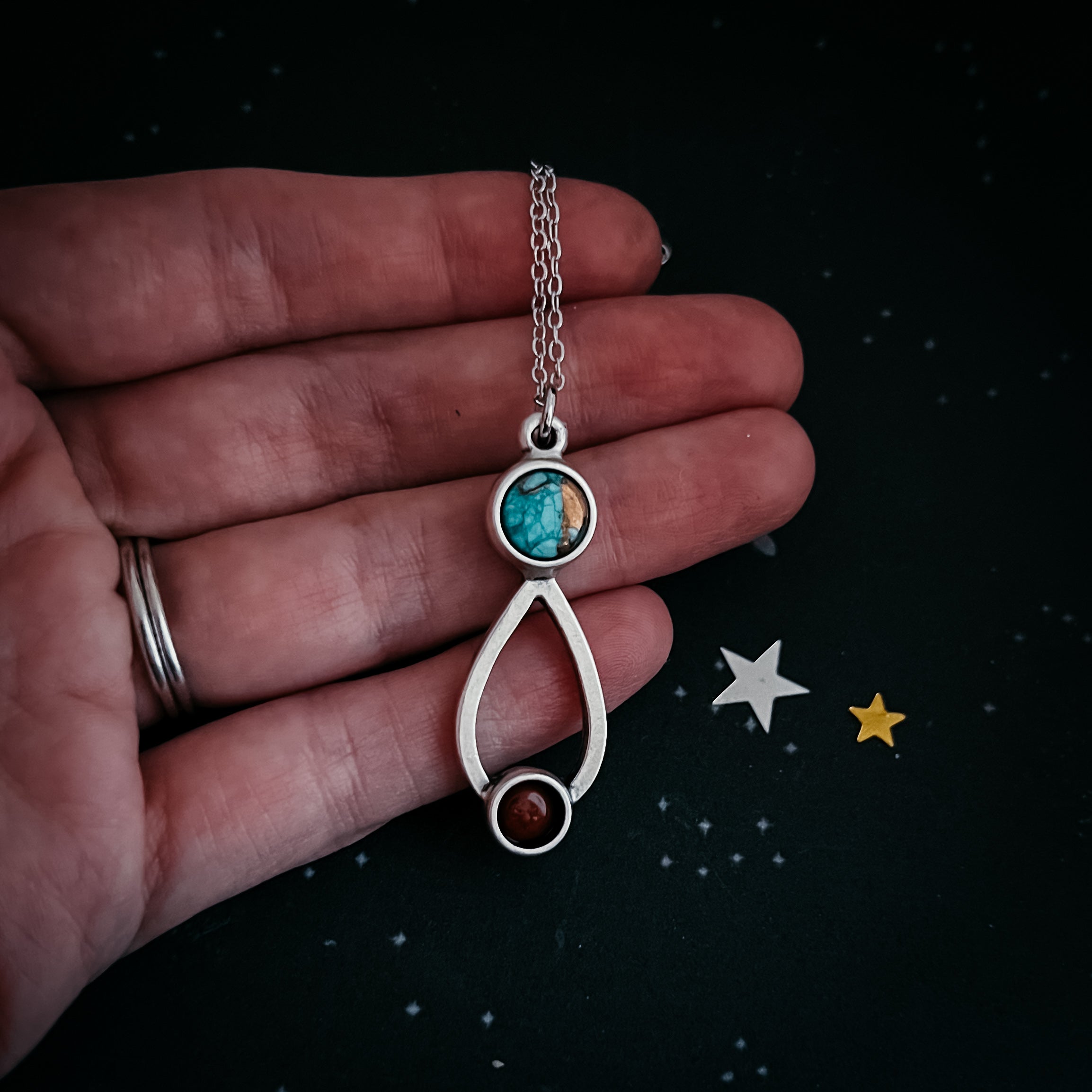 Journey to Mars Necklace - Copper Chrysocolla Earth and Red Jasper Mars | Necklace | Wiccan Center