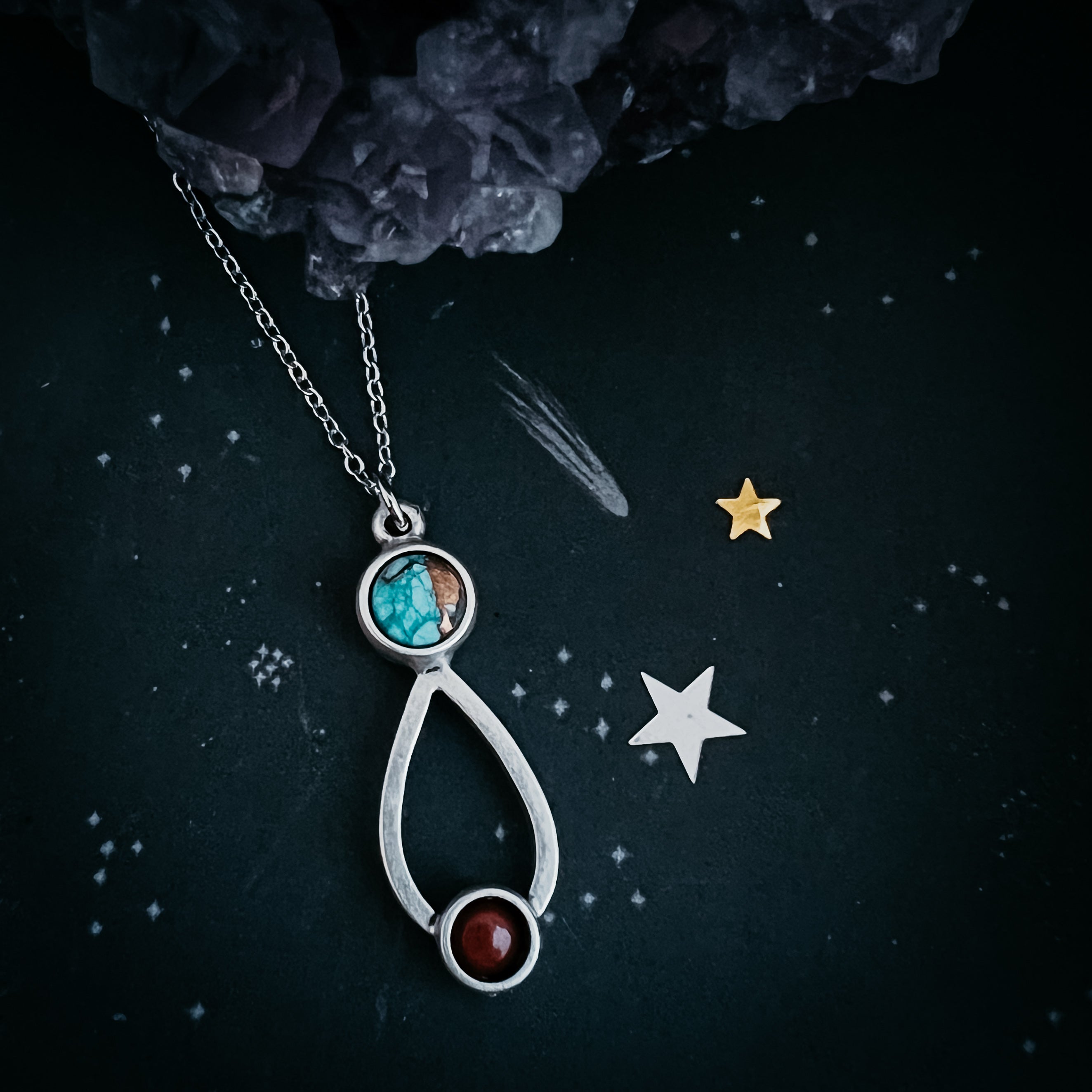 Journey to Mars Necklace - Copper Chrysocolla Earth and Red Jasper Mars | Necklace | Wiccan Center