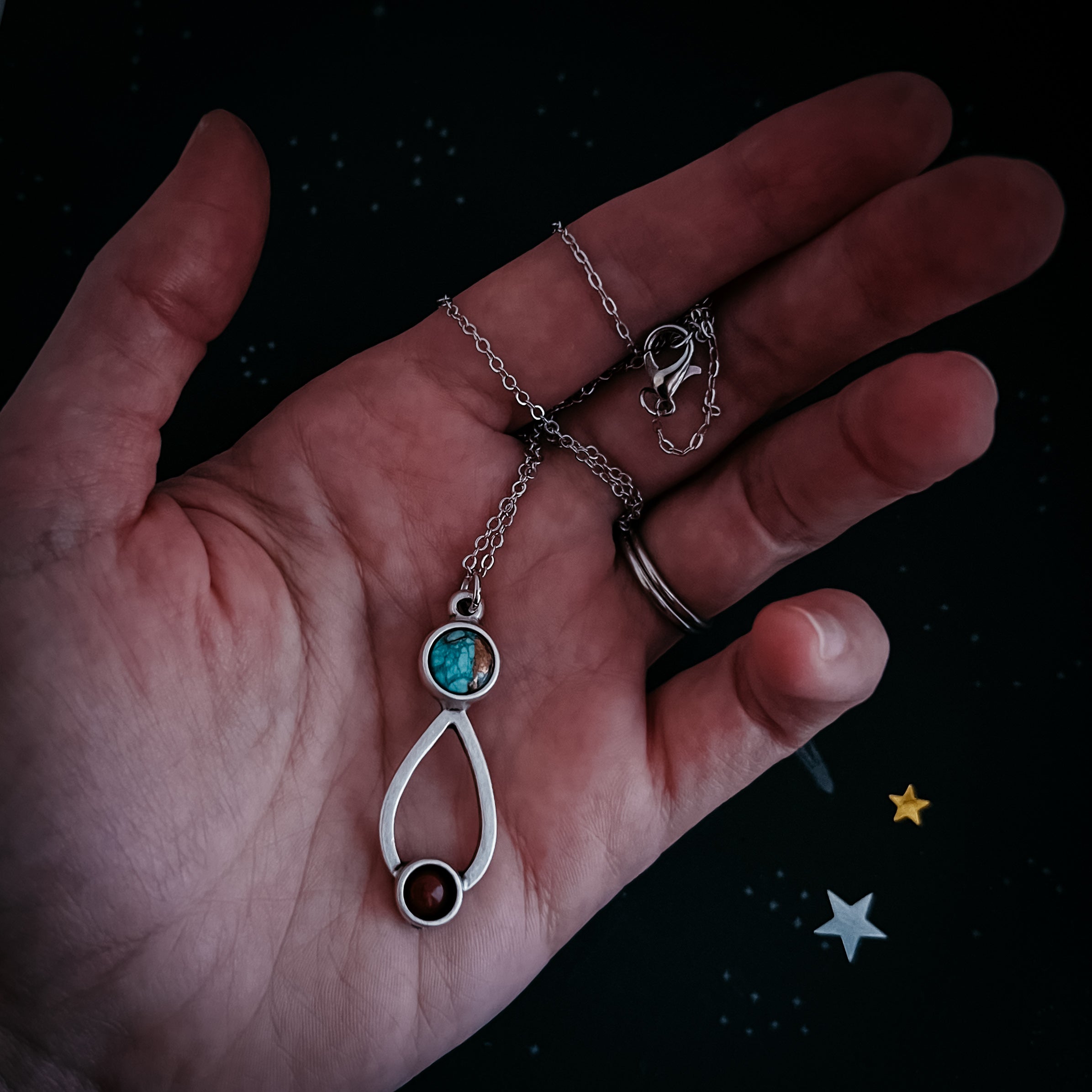 Journey to Mars Necklace - Copper Chrysocolla Earth and Red Jasper Mars | Necklace | Wiccan Center