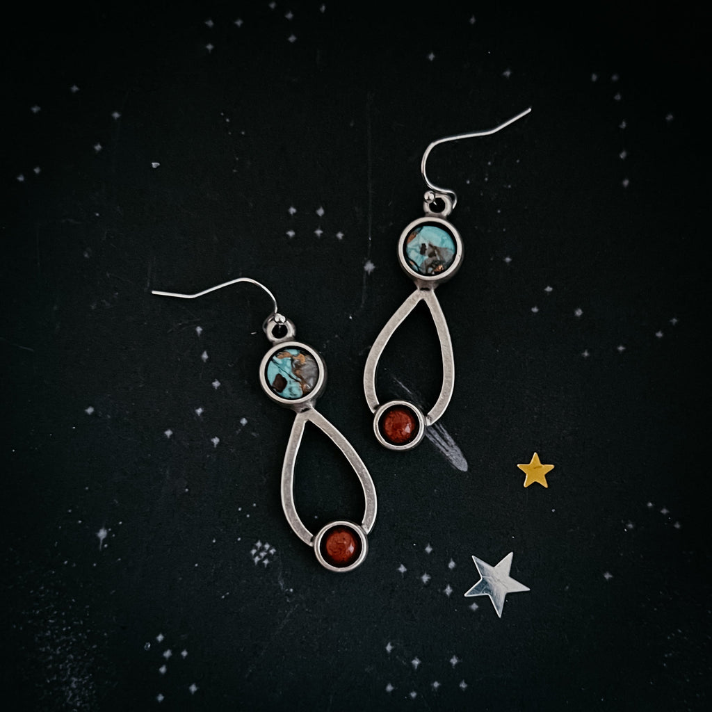 Journey to Mars Earrings - Copper Chrysocolla Earth and Red Jasper Mars | Earrings | Wiccan Center