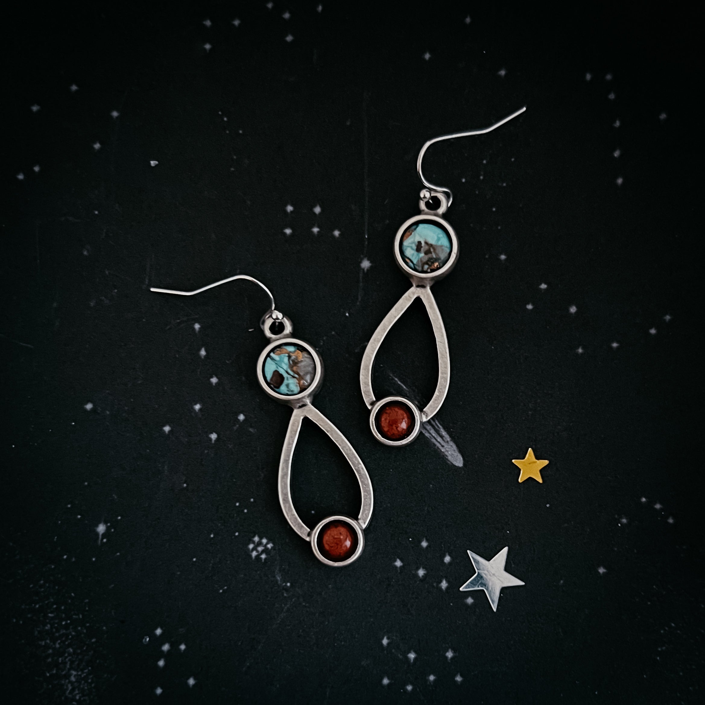 Journey to Mars Earrings - Copper Chrysocolla Earth and Red Jasper Mars | Earrings | Wiccan Center