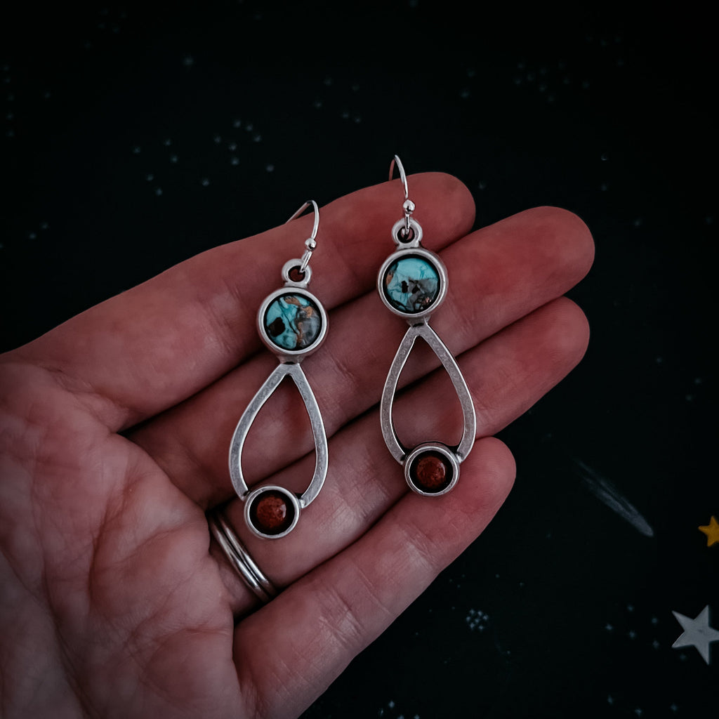 Journey to Mars Earrings - Copper Chrysocolla Earth and Red Jasper Mars | Earrings | Wiccan Center