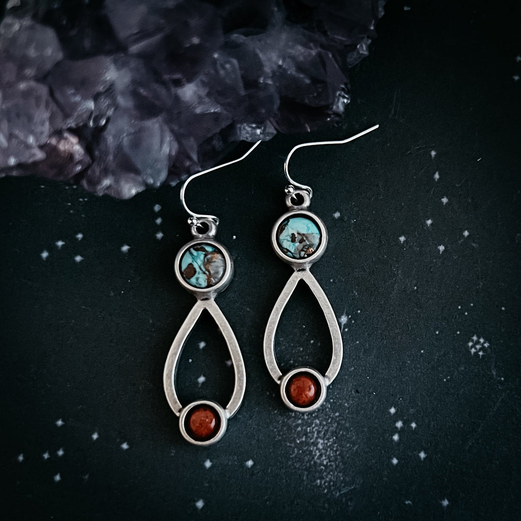 Journey to Mars Earrings - Copper Chrysocolla Earth and Red Jasper Mars | Earrings | Wiccan Center