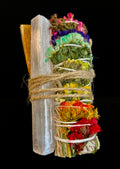 4" Chakra Sage Smudge Stick with Palo Santo & Raw Selenite – Ethically Sourced from Mexico | | Wiccan Center