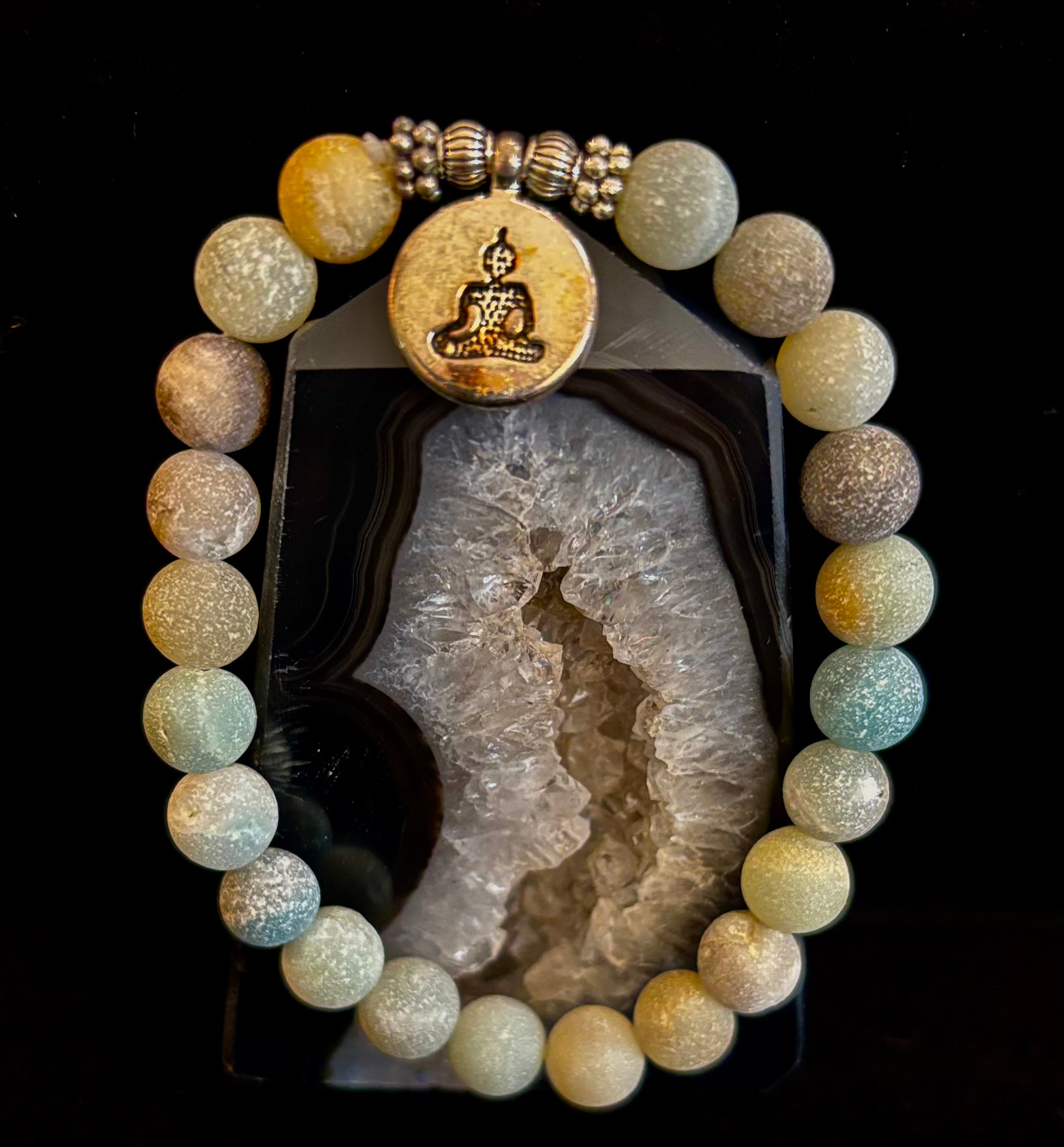 Amazonite Healing Chakra Bracelet – 3 Charm Choices: Lotus, Buddha, or Om | | Wiccan Center