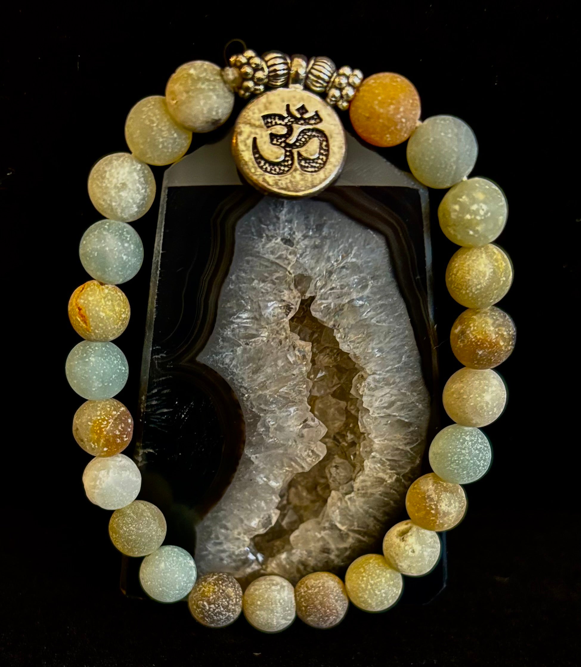 Amazonite Healing Chakra Bracelet – 3 Charm Choices: Lotus, Buddha, or Om | | Wiccan Center