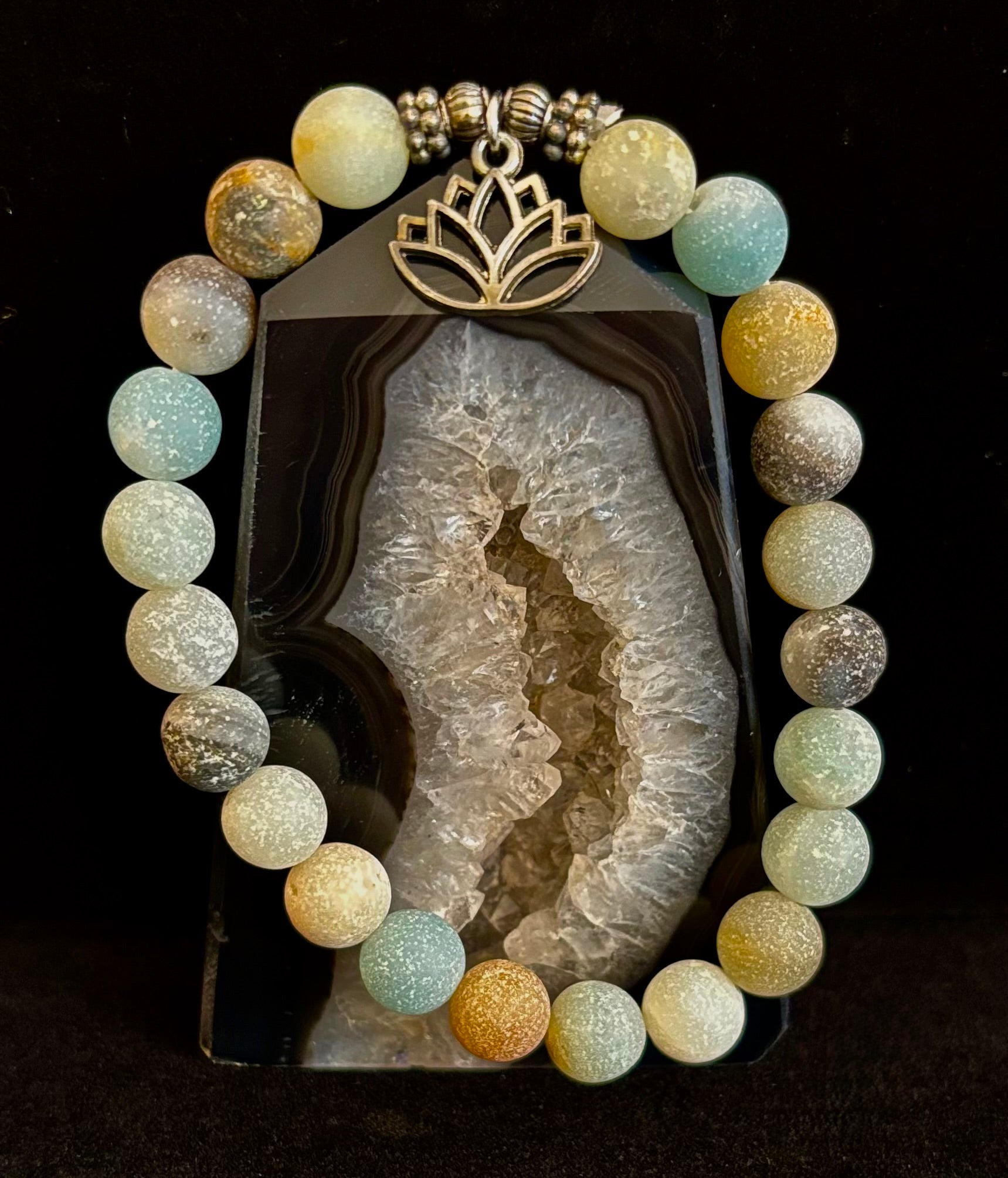 Amazonite Healing Chakra Bracelet – 3 Charm Choices: Lotus, Buddha, or Om | | Wiccan Center