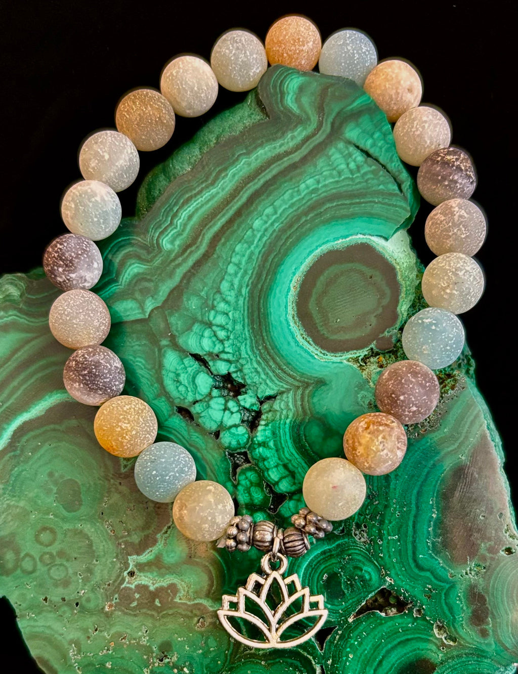 Amazonite Healing Chakra Bracelet – 3 Charm Choices: Lotus, Buddha, or Om | | Wiccan Center