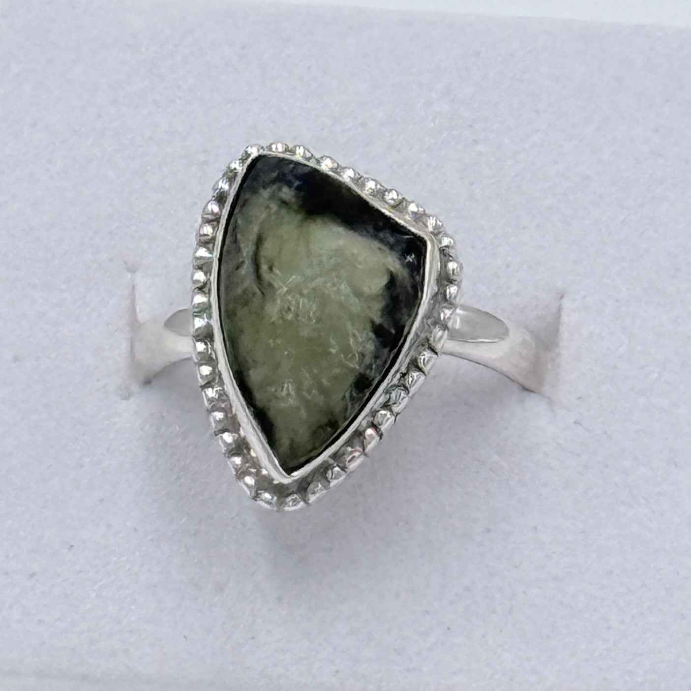 Sterling Silver Bezeled Moldavite Ring - Size 6 - Transformation, Growth & Awakening | Rings | Wiccan Center