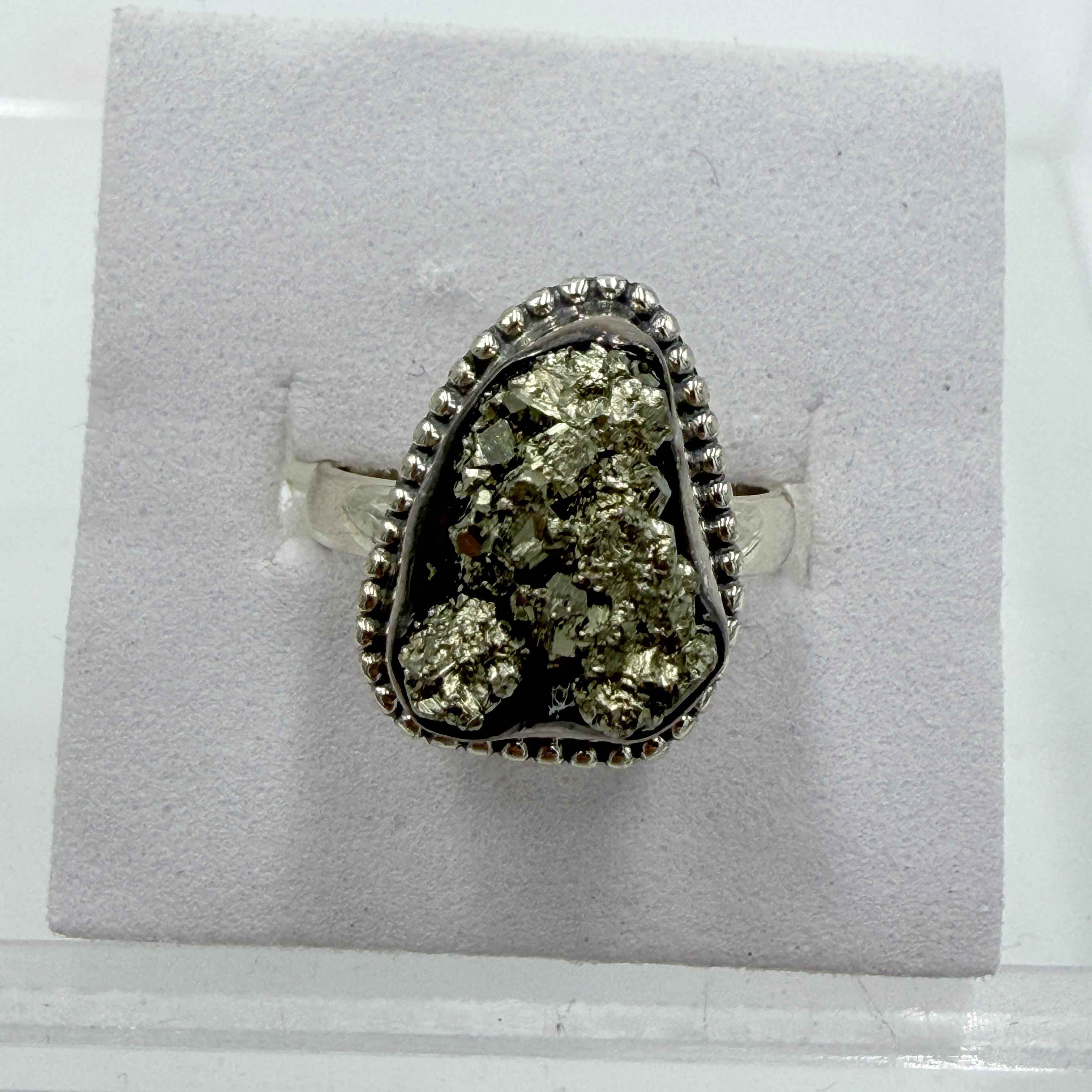 Sterling Silver Bezeled Rough Pyrite Ring - Size 6 - Protective, Abundant & Grounding | Rings | Wiccan Center