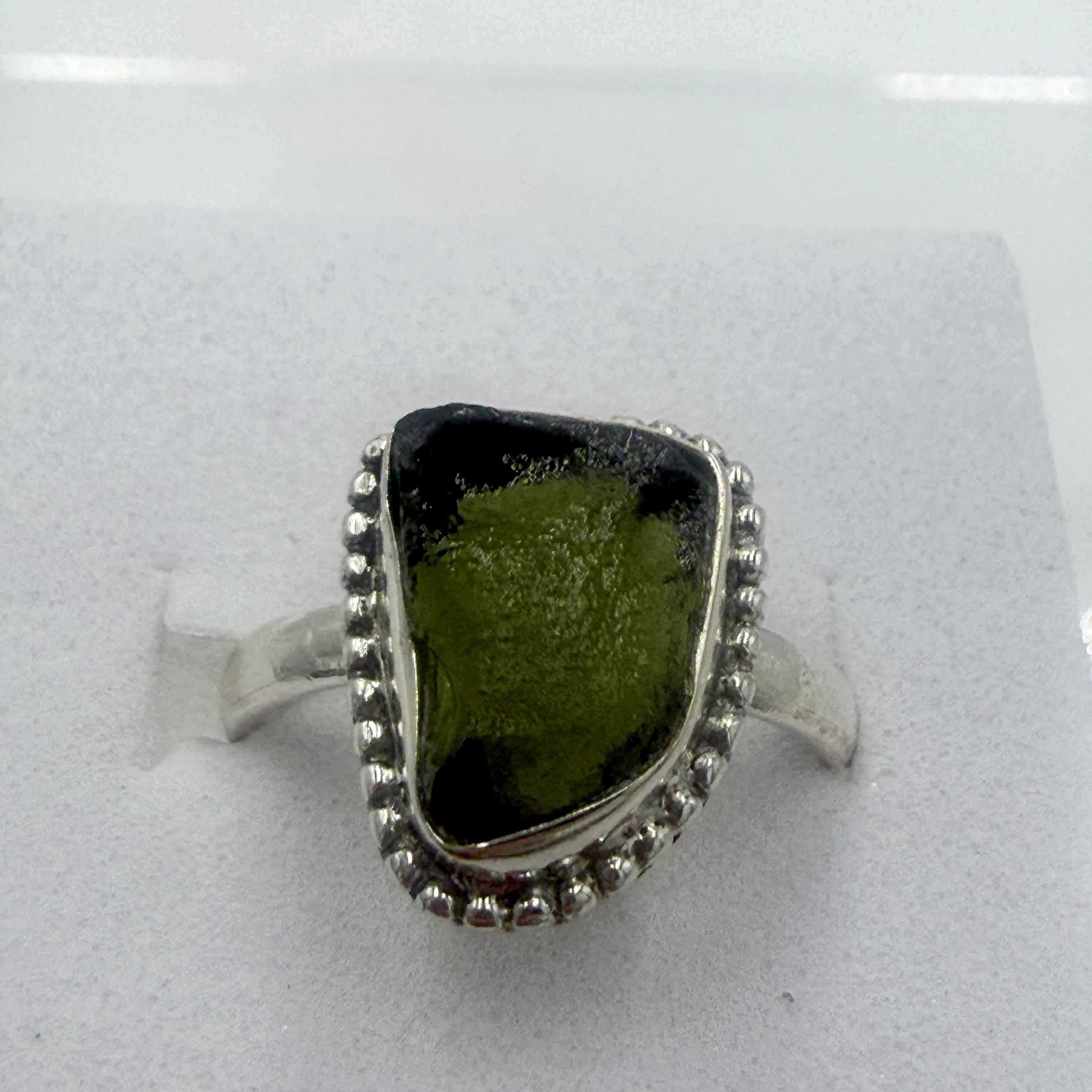 Sterling Silver Bezeled Moldavite Ring - Size 6 - Transformation, Growth & Awakening | Rings | Wiccan Center