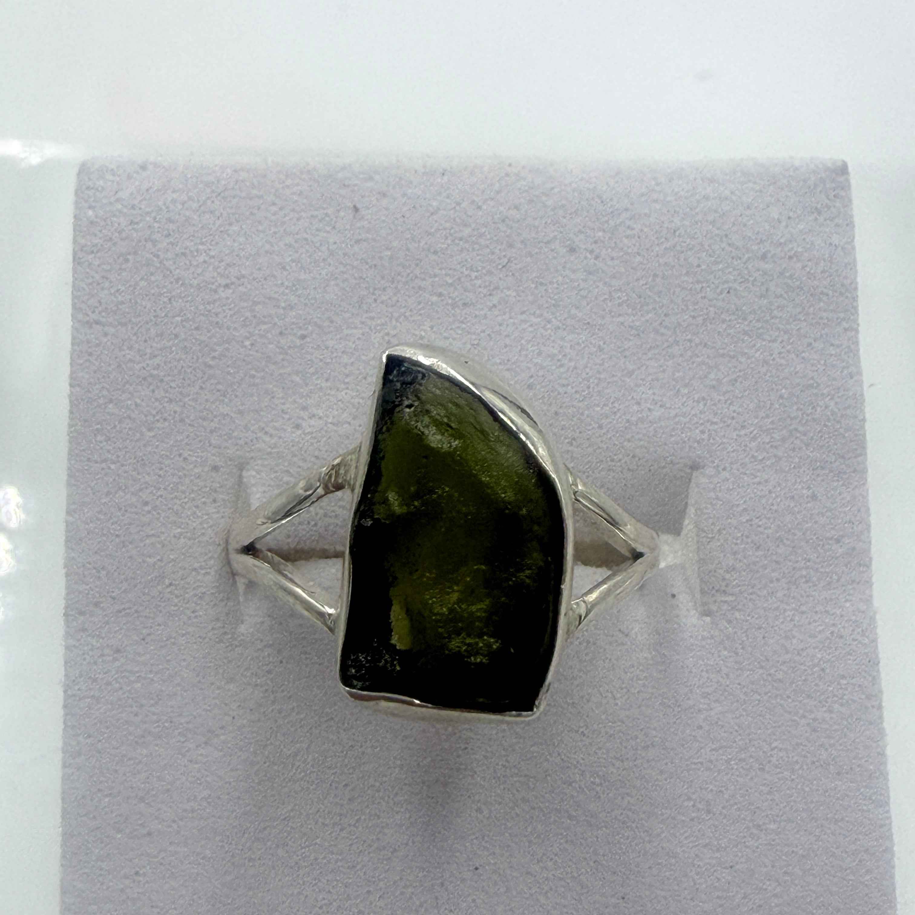 Sterling Silver Split Banded Moldavite Ring - Size 6 - Transformation, Growth & Awakening | Rings | Wiccan Center