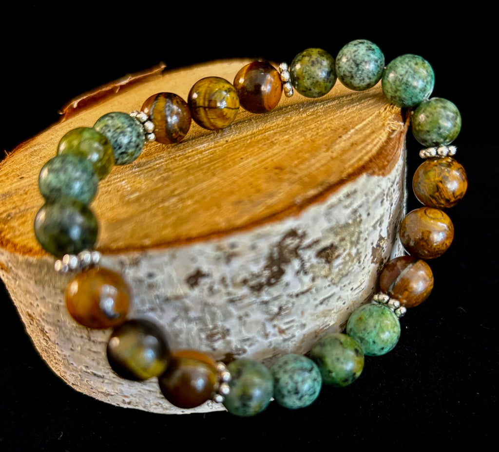 Tiger Eye & African Turquoise Beaded Bracelet for small wrists – Boost Confidence & Courage | | Wiccan Center