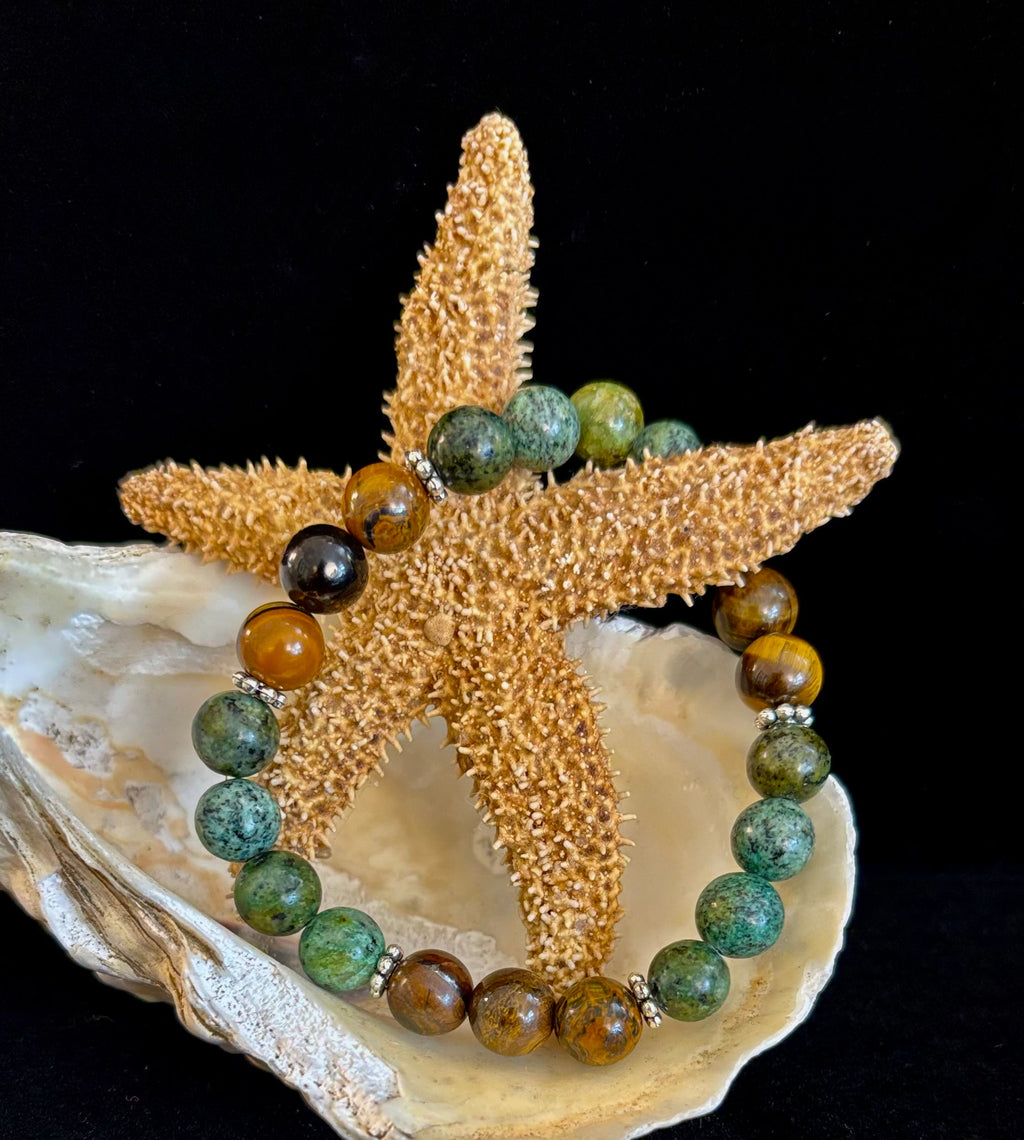 Tiger Eye & African Turquoise Beaded Bracelet for small wrists – Boost Confidence & Courage | | Wiccan Center