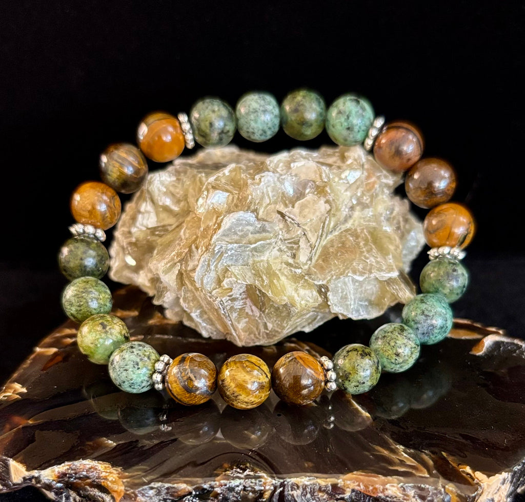 Tiger Eye & African Turquoise Beaded Bracelet for small wrists – Boost Confidence & Courage | | Wiccan Center