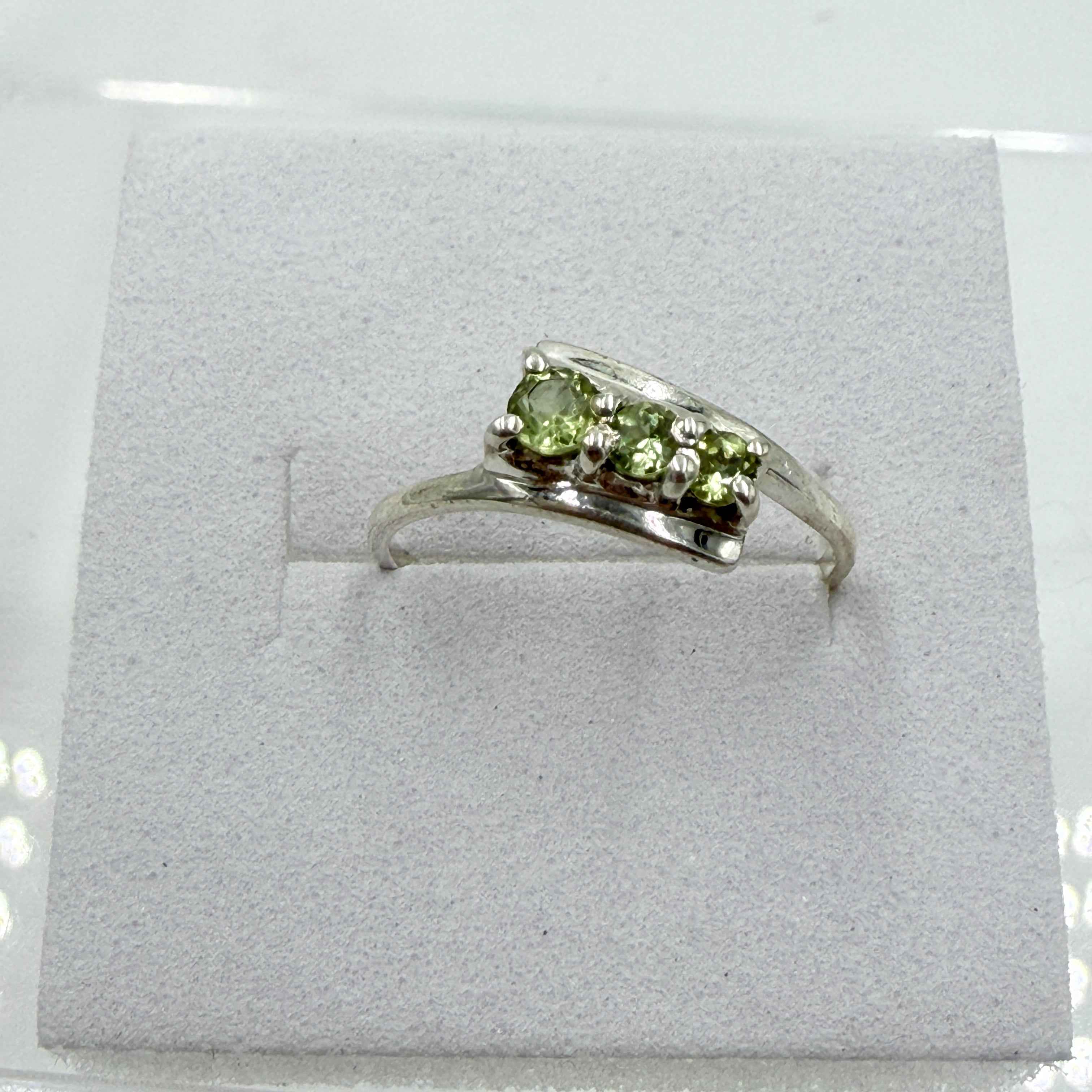Sterling Silver Triple Circle Peridot Ring - Size 5 -Positivity, Growth & Renewal | Rings | Wiccan Center