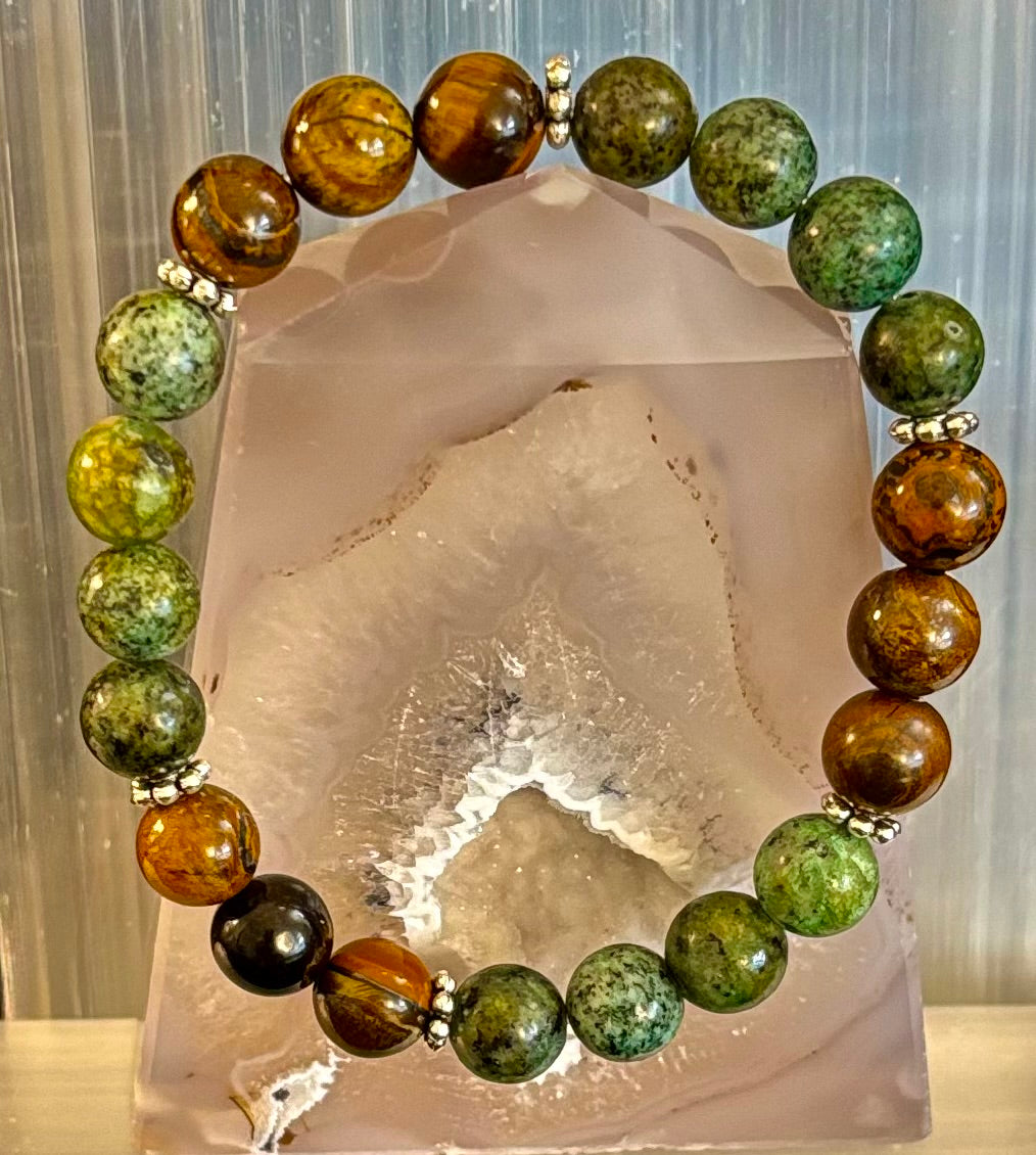 Tiger Eye & African Turquoise Beaded Bracelet for small wrists – Boost Confidence & Courage | | Wiccan Center