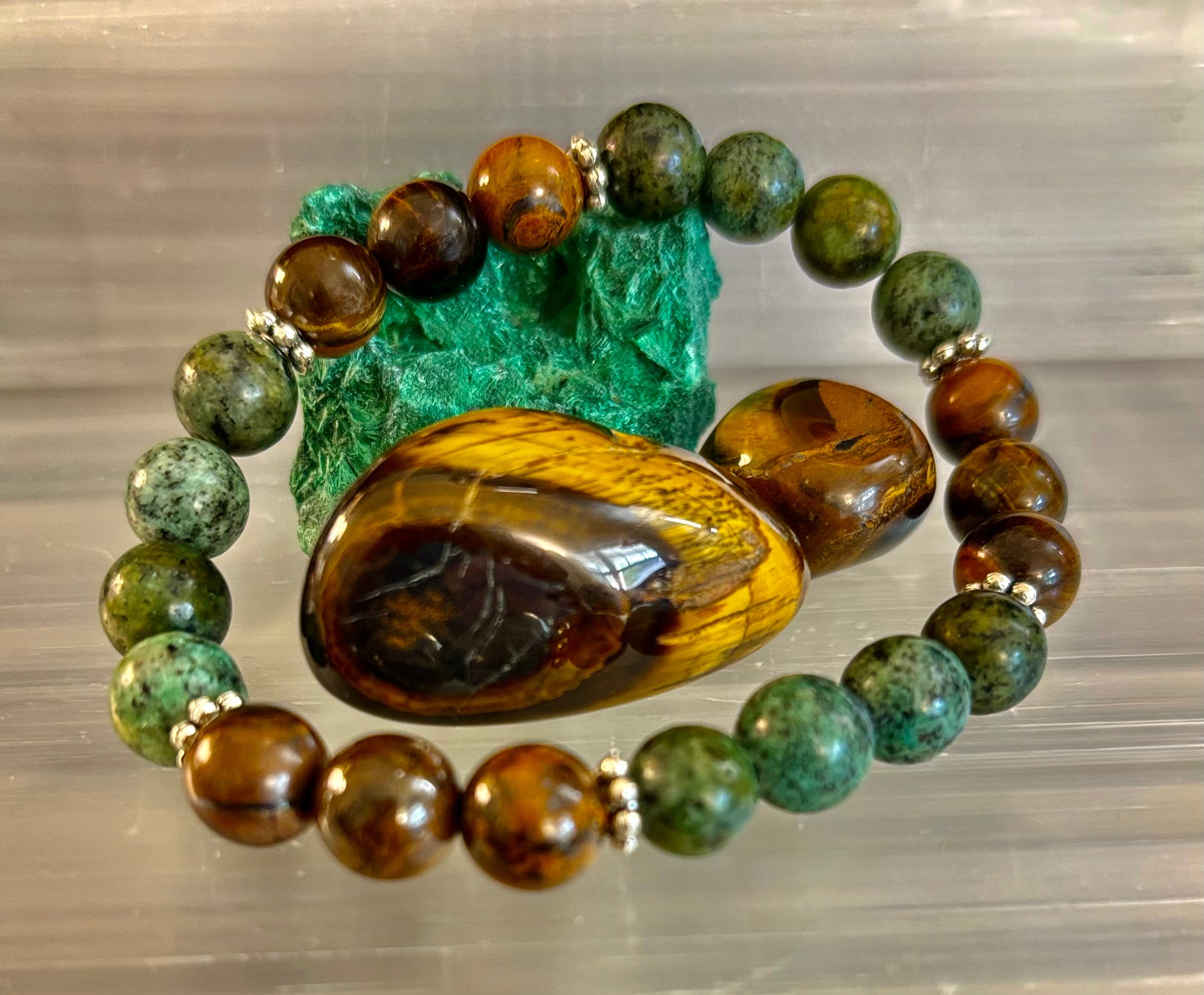 Tiger Eye & African Turquoise Beaded Bracelet for small wrists – Boost Confidence & Courage | | Wiccan Center