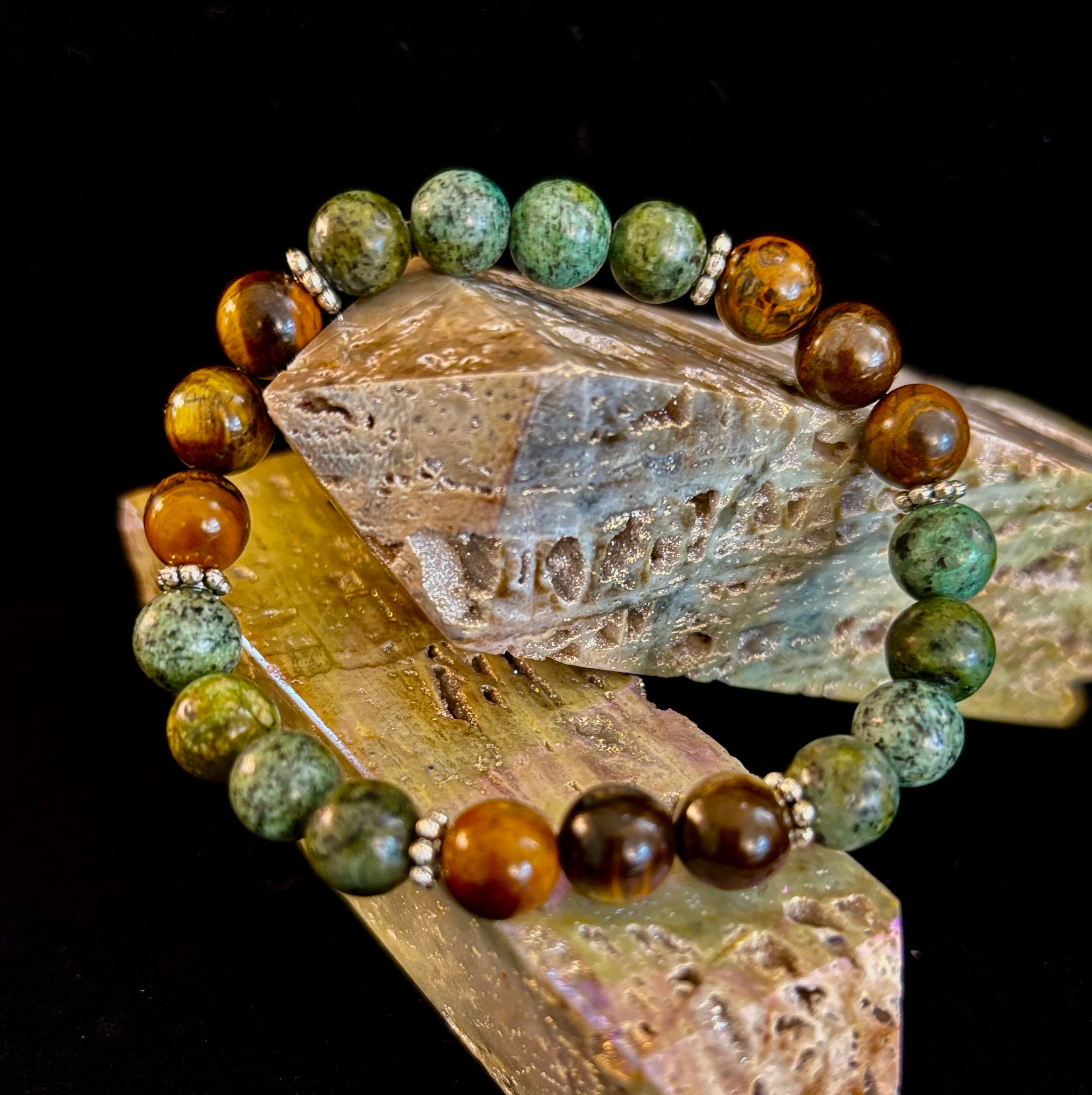 Tiger Eye & African Turquoise Beaded Bracelet for small wrists – Boost Confidence & Courage | | Wiccan Center