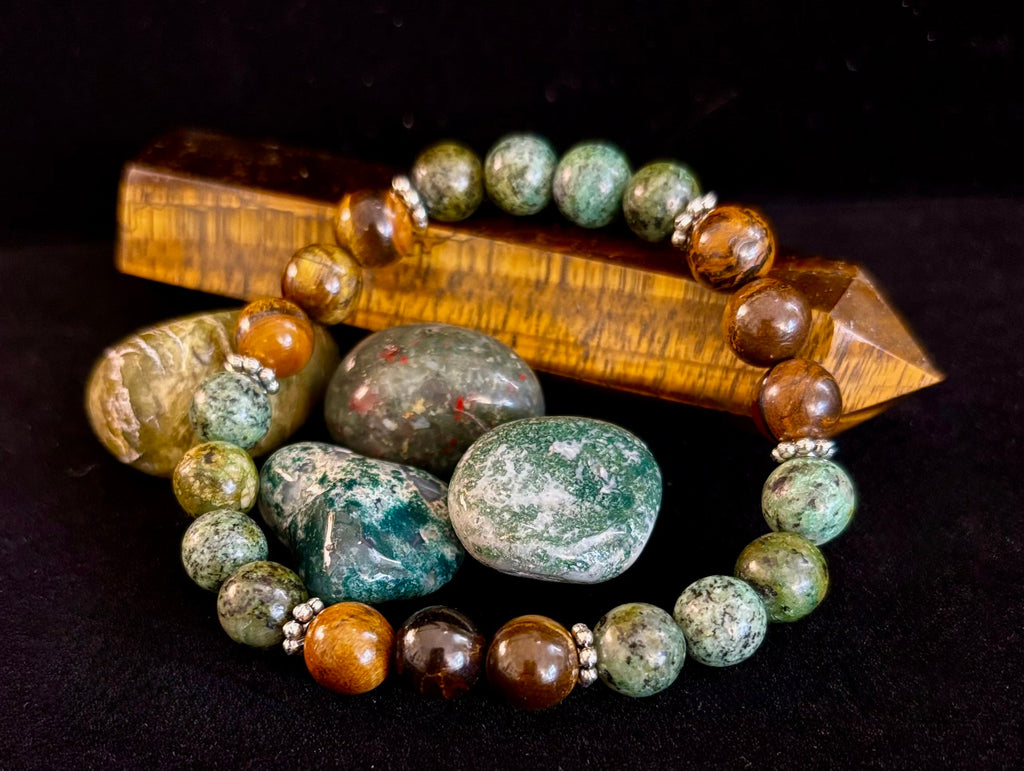 Tiger Eye & African Turquoise Beaded Bracelet for small wrists – Boost Confidence & Courage | | Wiccan Center