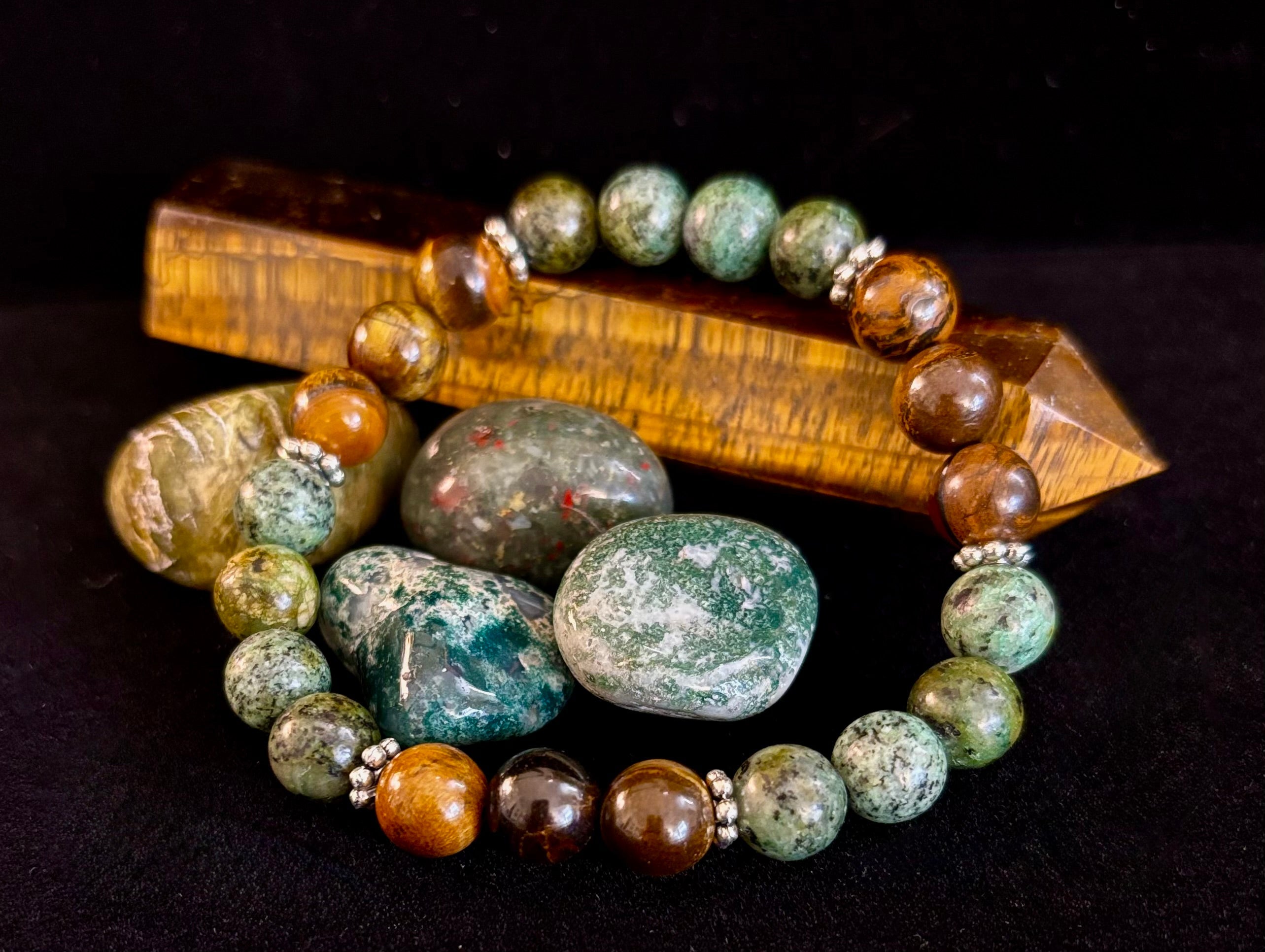 Tiger Eye & African Turquoise Beaded Bracelet for small wrists – Boost Confidence & Courage | | Wiccan Center