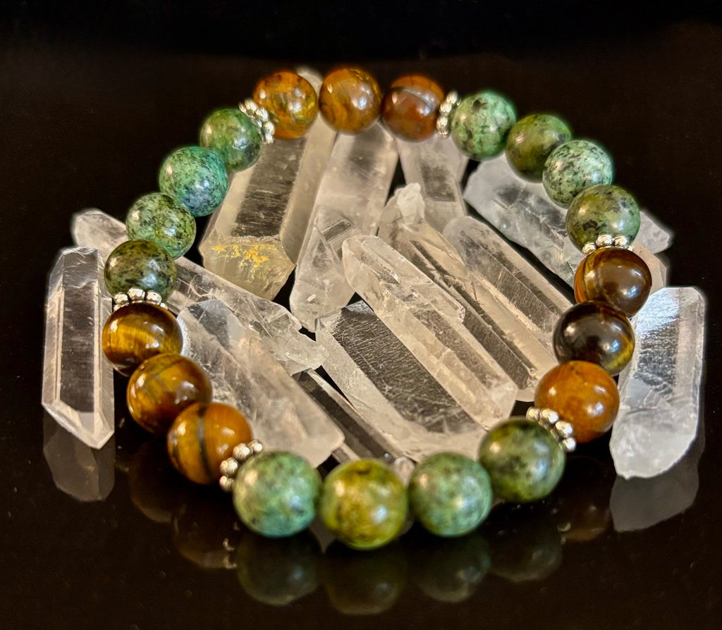 Tiger Eye & African Turquoise Beaded Bracelet for small wrists – Boost Confidence & Courage | | Wiccan Center