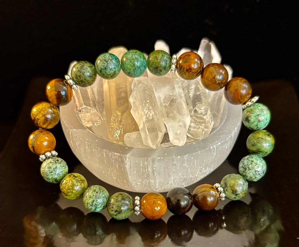 Tiger Eye & African Turquoise Beaded Bracelet for small wrists – Boost Confidence & Courage | | Wiccan Center