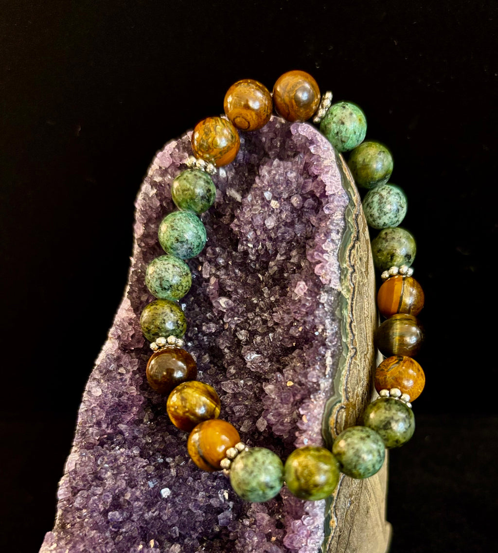 Tiger Eye & African Turquoise Beaded Bracelet for small wrists – Boost Confidence & Courage | | Wiccan Center
