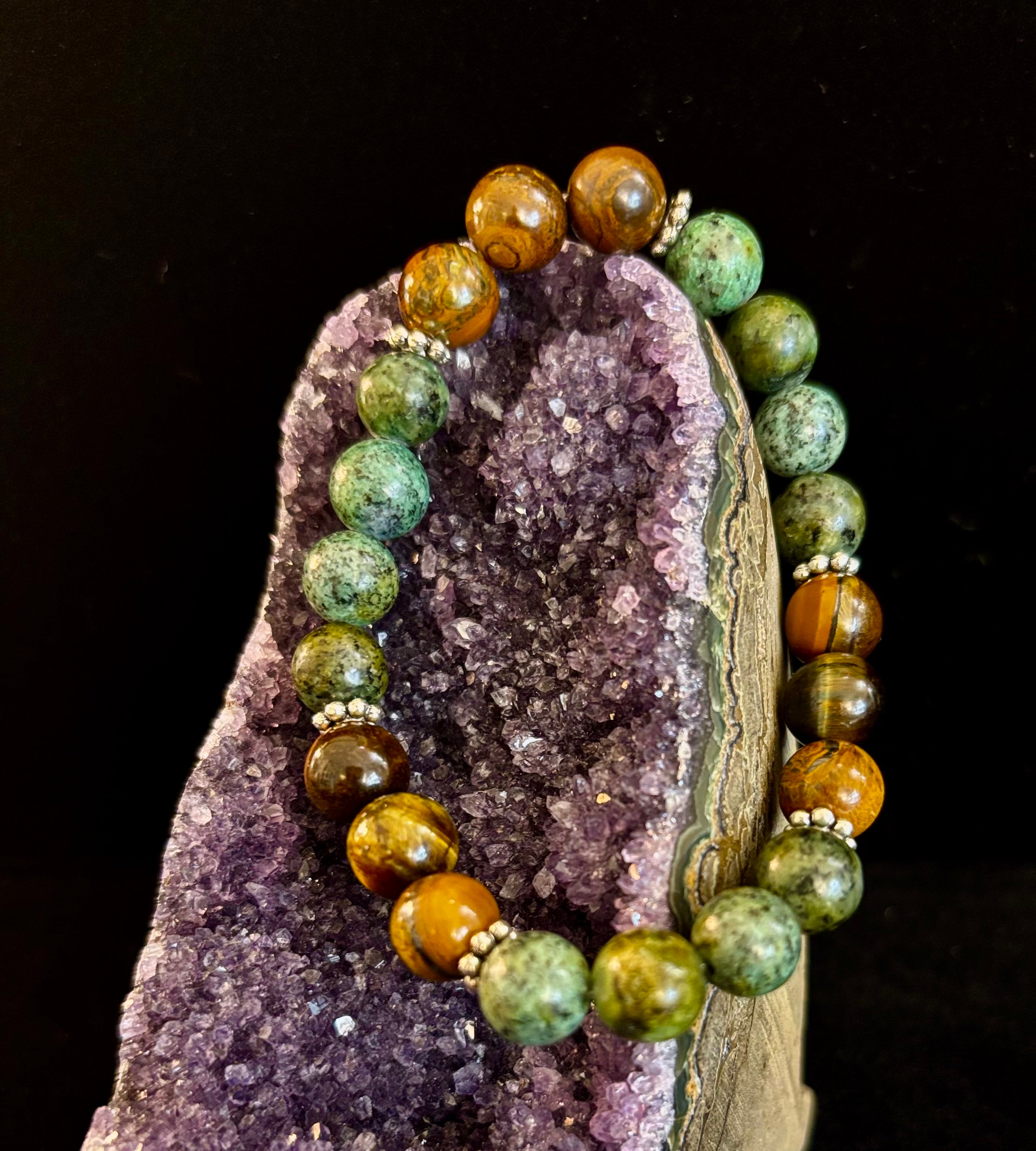 Tiger Eye & African Turquoise Beaded Bracelet for small wrists – Boost Confidence & Courage | | Wiccan Center