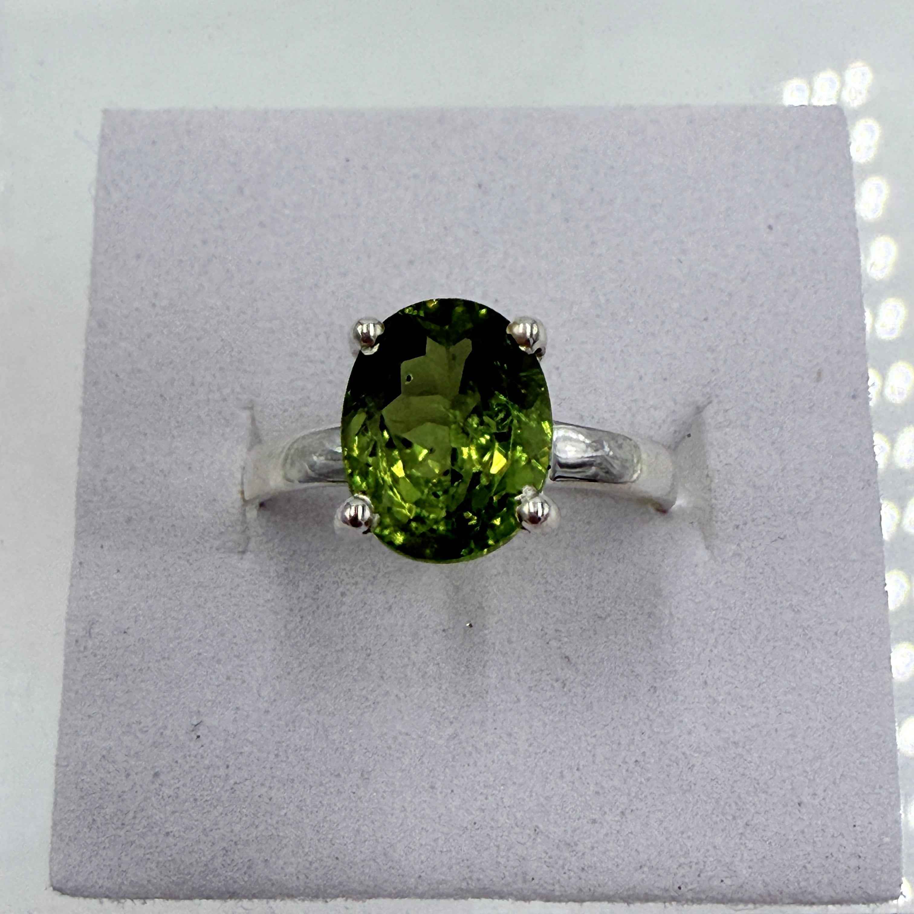 Sterling Silver Faceted Oval Peridot Ring - Size 7 -Positivity, Growth & Renewal | Rings | Wiccan Center