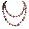 French Blue or Pink Glass Long Pearl Necklace