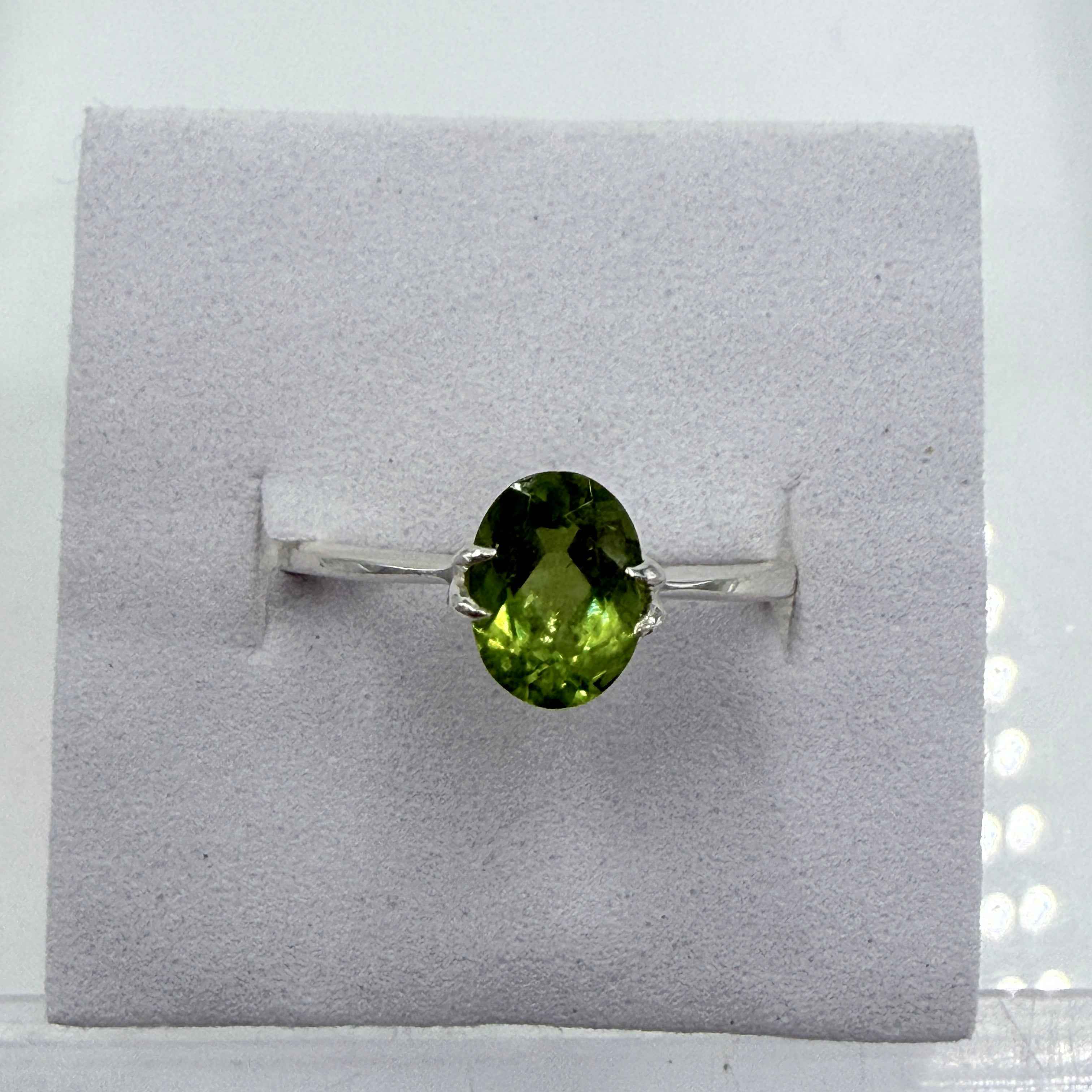 Sterling Silver Oval Peridot Ring - Size 8 -Positivity, Growth & Renewal | Rings | Wiccan Center