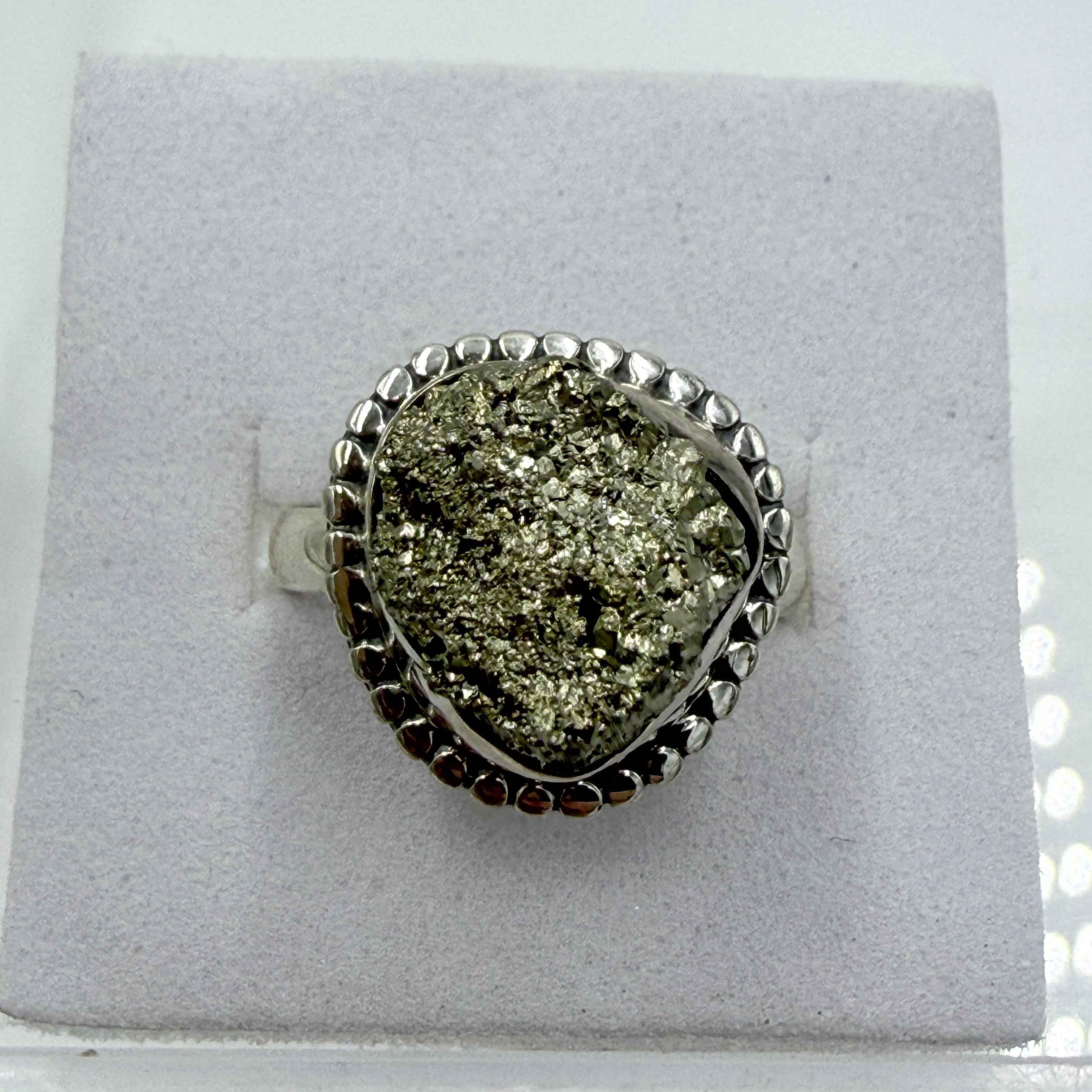 Sterling Silver Bezeled Rough Pyrite Ring - Size 7 - Protective, Abundant & Grounding | Rings | Wiccan Center