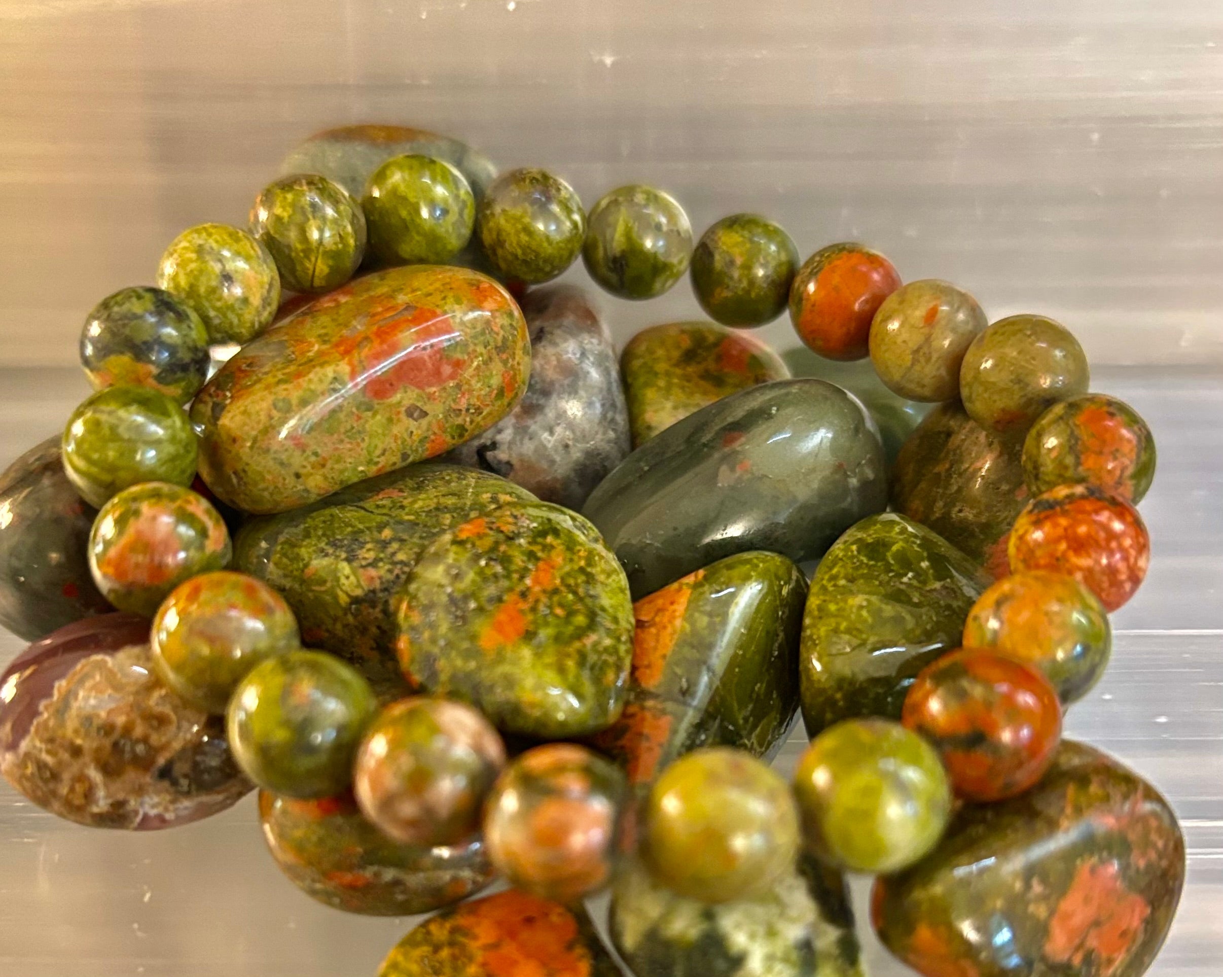 Unakite Heart Balance Bracelet – 8mm Reiki-Infused Healing & Harmony Gemstone (Medium Fit)