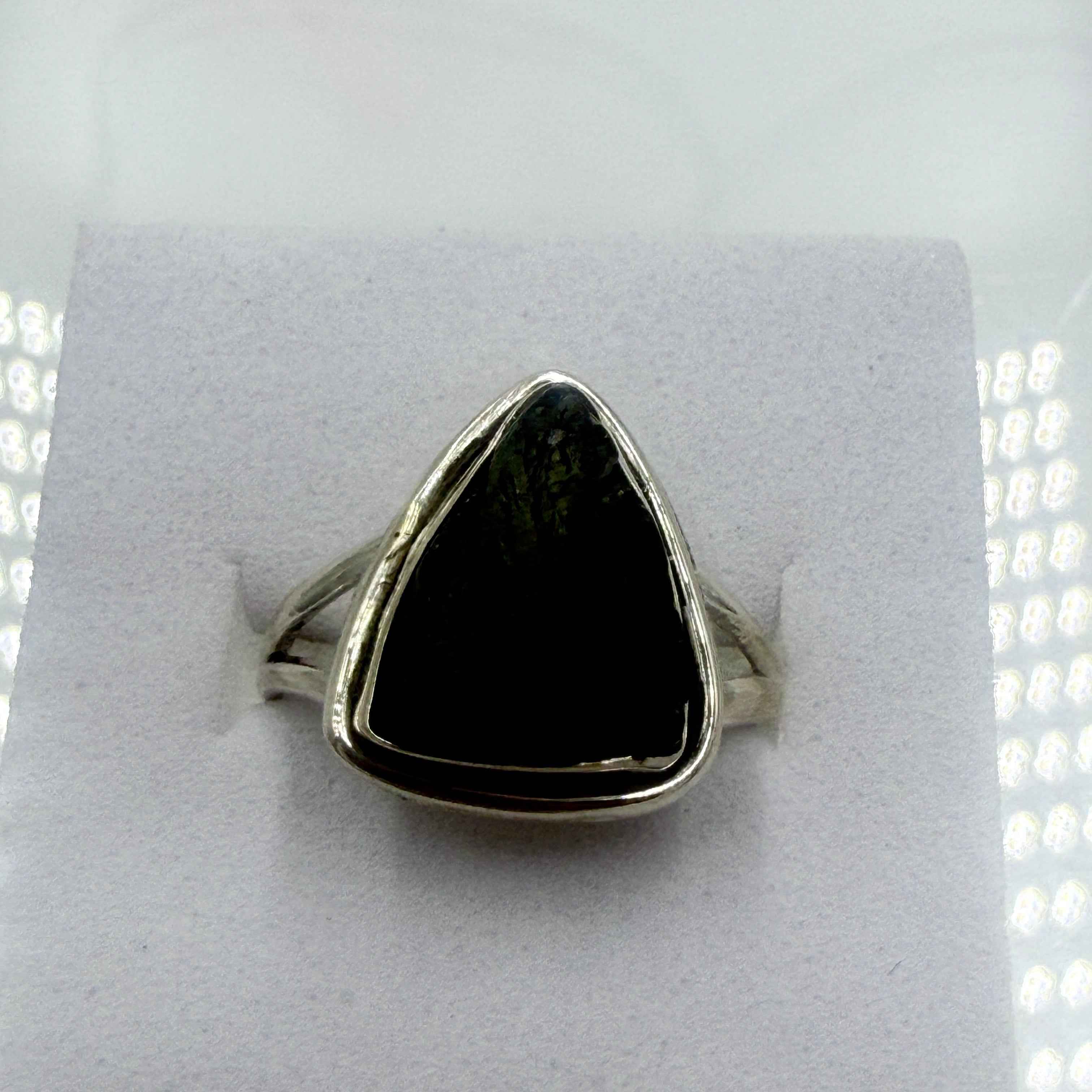 Sterling Silver Split Banded Moldavite Ring - Size 7 - Transformation, Growth & Awakening | Rings | Wiccan Center