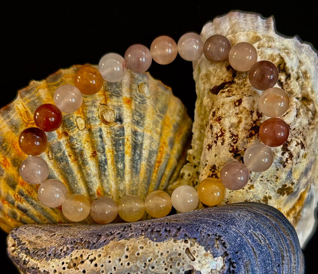 Coastal Calm Quartz Beaded Bracelet – 8mm Beach Sand Tones for Medium Wrists 🌊🏖️ | | Wiccan Center