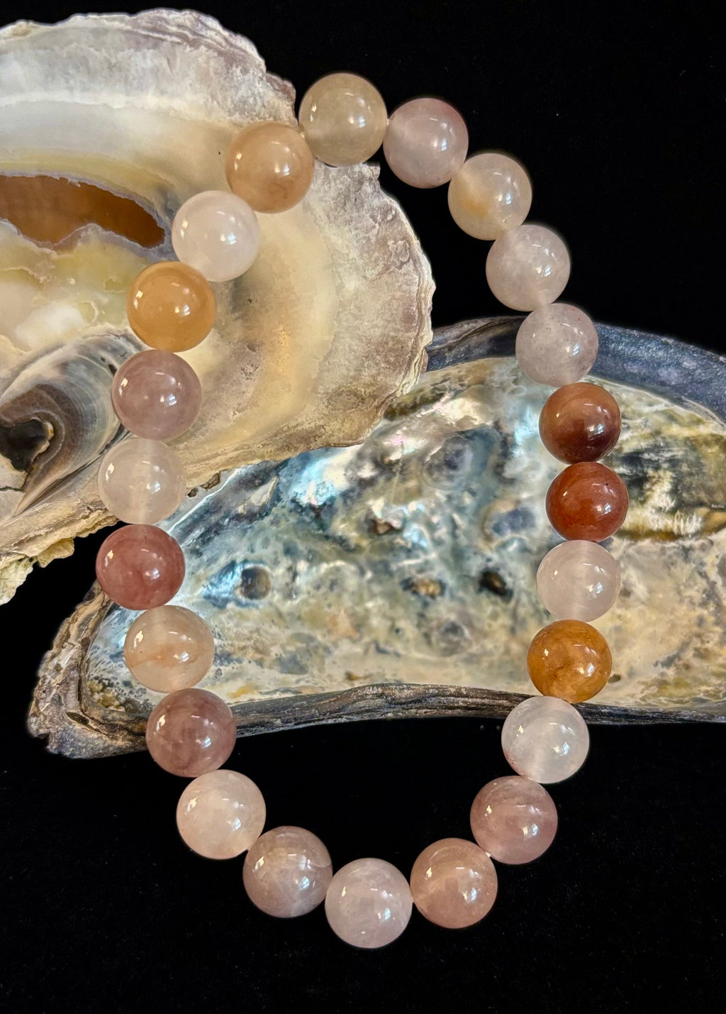 Coastal Calm Quartz Beaded Bracelet – 8mm Beach Sand Tones for Medium Wrists 🌊🏖️ | | Wiccan Center