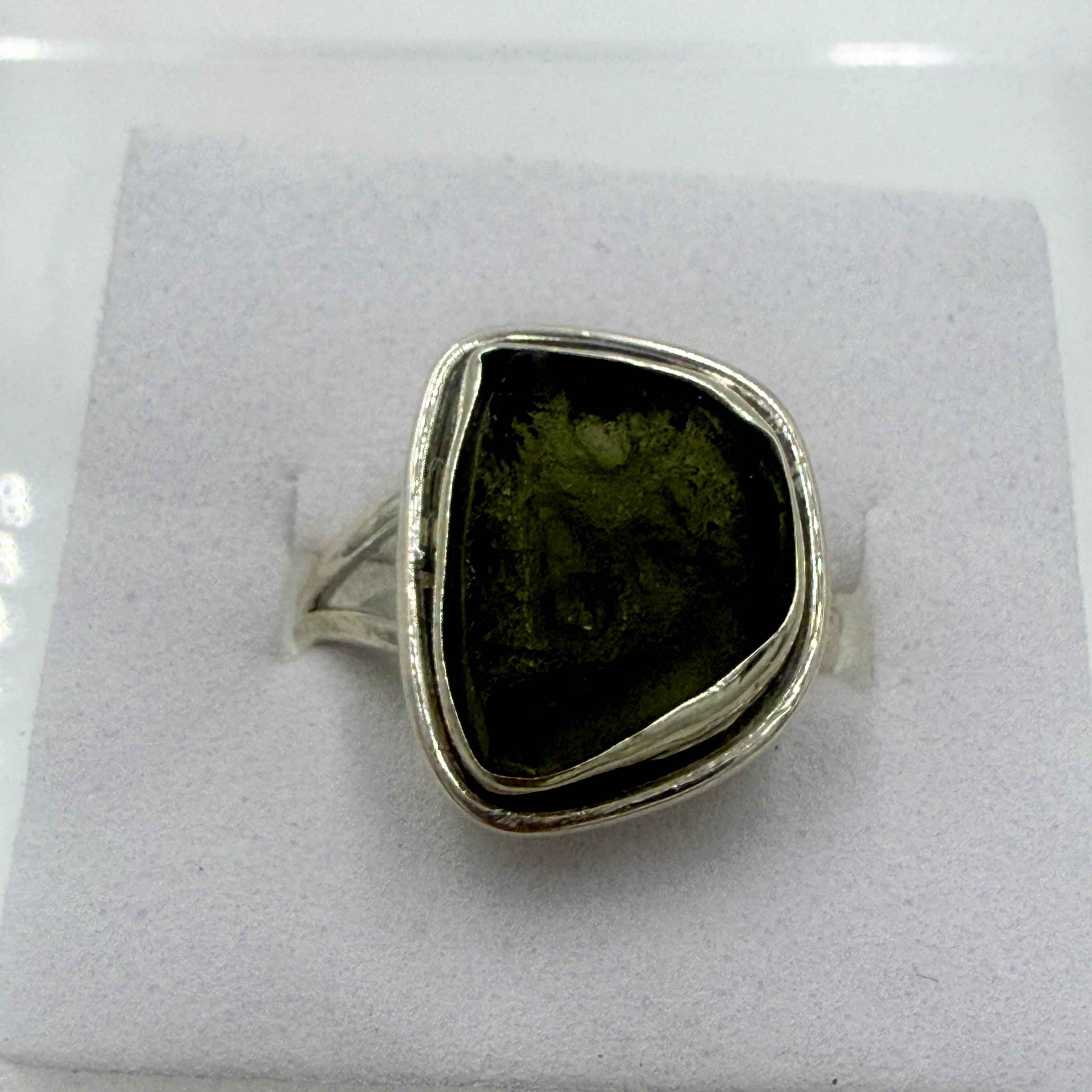 Sterling Silver Split Banded Moldavite Ring - Size 7 - Transformation, Growth & Awakening | Rings | Wiccan Center