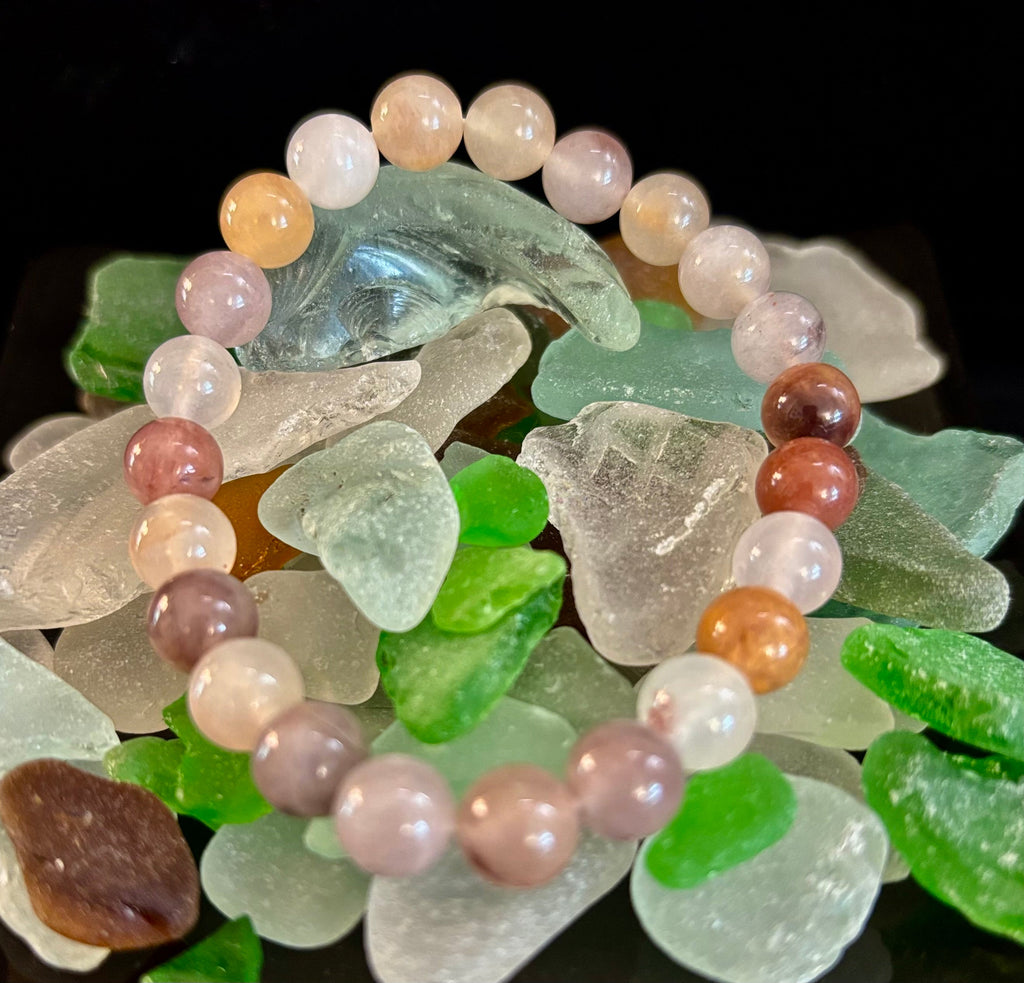 Coastal Calm Quartz Beaded Bracelet – 8mm Beach Sand Tones for Medium Wrists 🌊🏖️ | | Wiccan Center