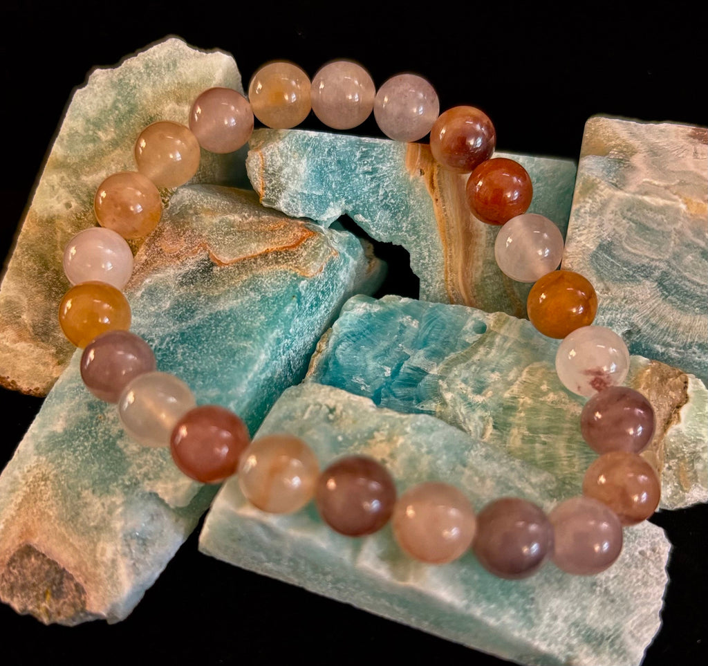 Coastal Calm Quartz Beaded Bracelet – 8mm Beach Sand Tones for Medium Wrists 🌊🏖️ | | Wiccan Center